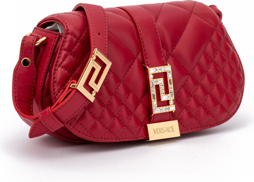 Schultertasche Versace Rotes Leder Gesteppte Schultergurt Tasche