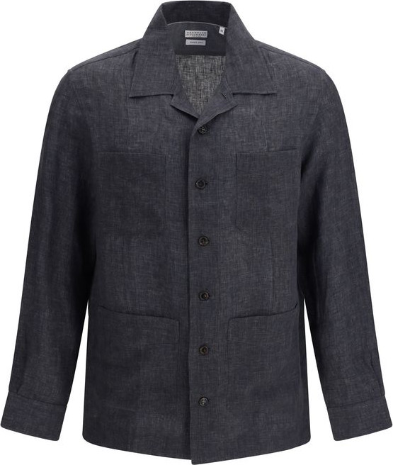 Shirt Gray Linen Brunello Cucinelli