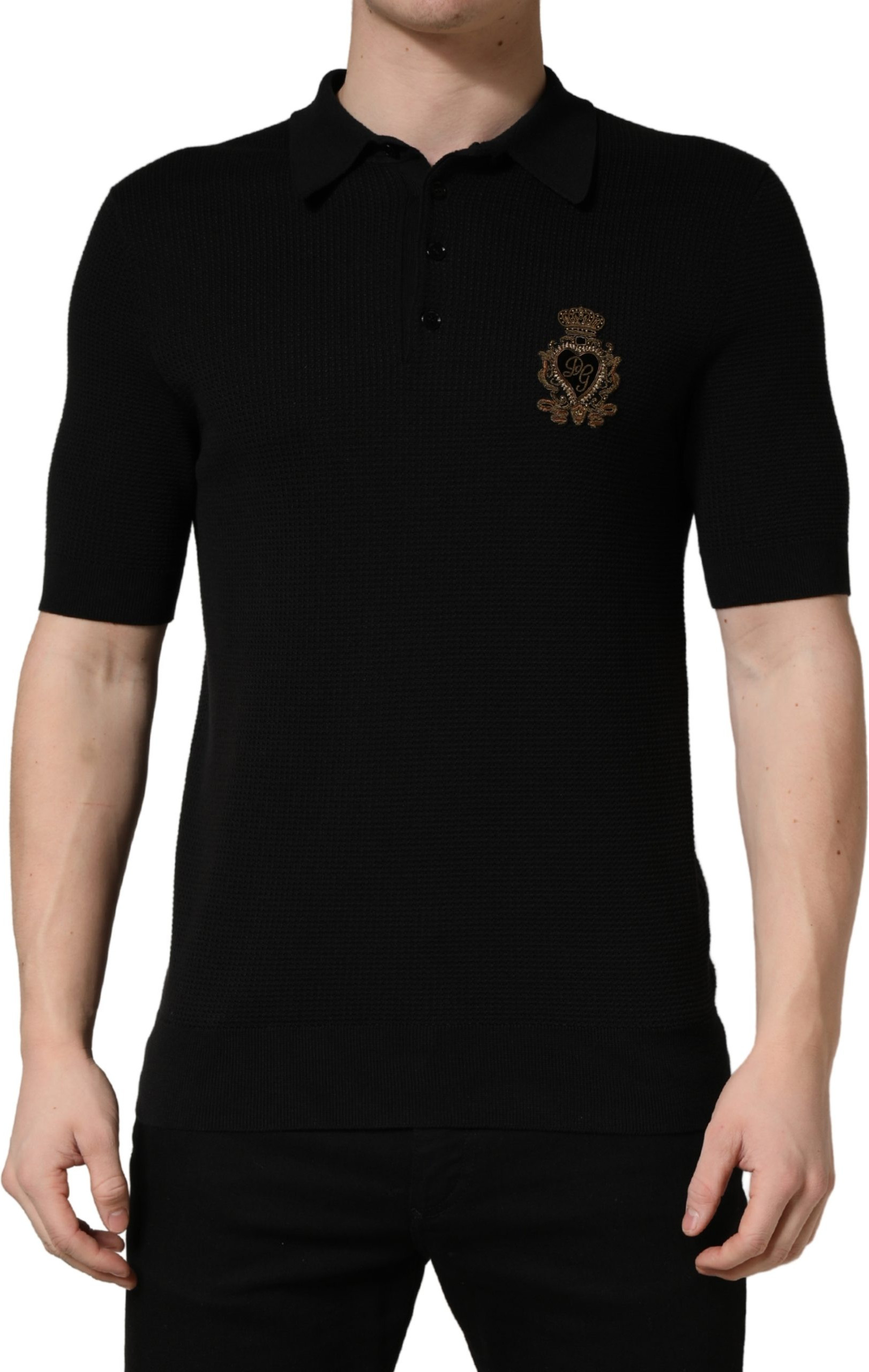 Polo T-shirt Dolce & Gabbana Black Heraldic Crest Patch Silk