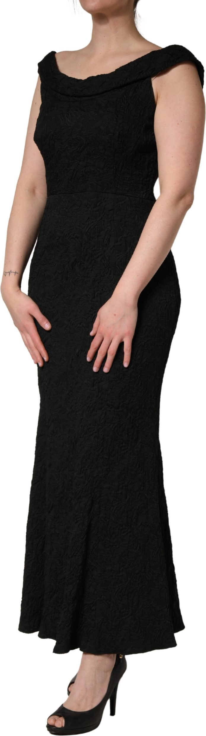 Kleid Dolce & Gabbana Schwarzes Blumen-Brocade Hüllen-Meerjungfrauenkleid