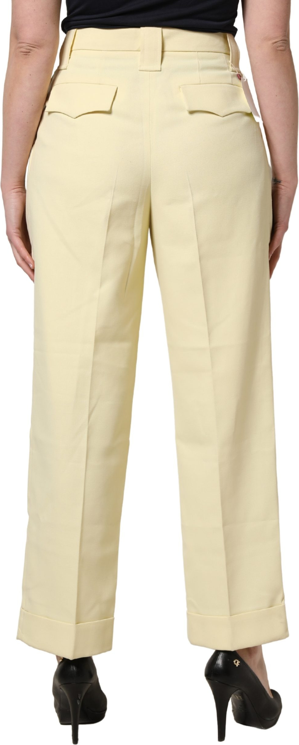 Ganni gelbe Hose mit hoher Taille, geradem Schnitt und Falten
