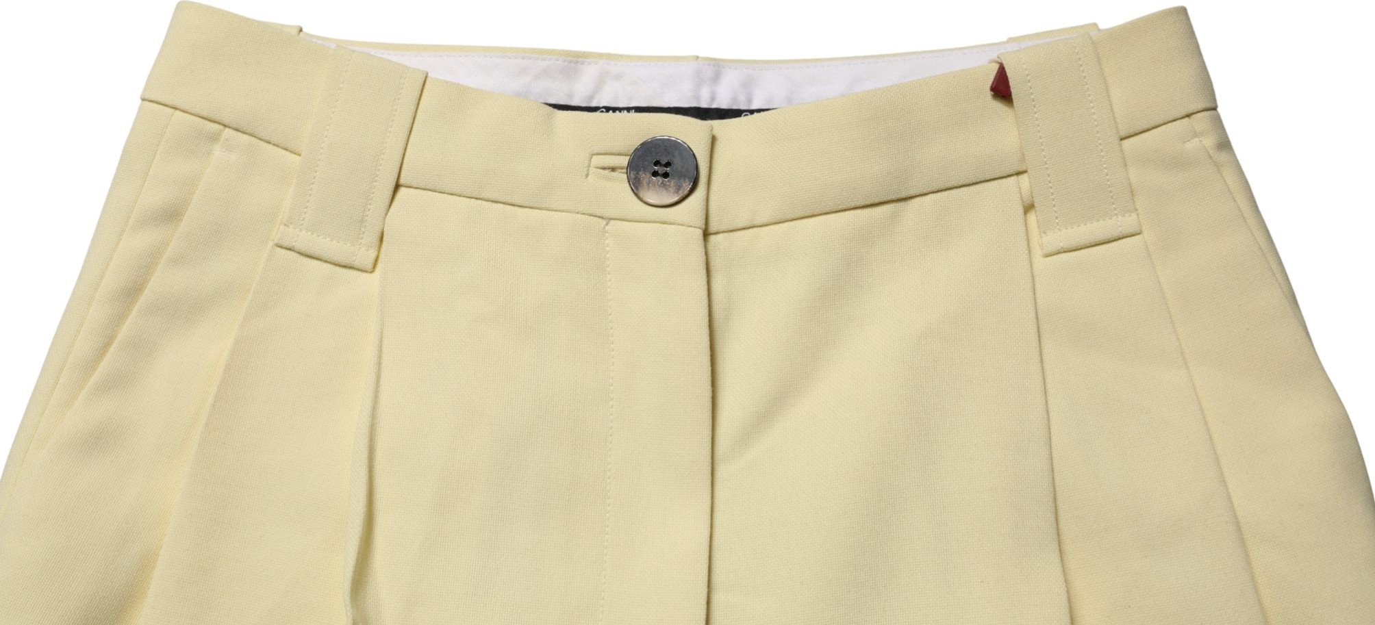 Ganni gelbe Hose mit hoher Taille, geradem Schnitt und Falten