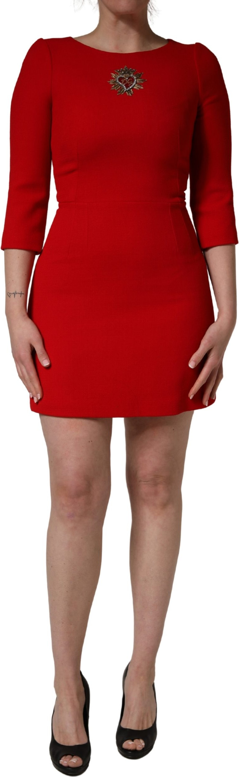 Kleid Dolce & Gabbana Minirock mit roten Herz-Applikationen aus Wolle