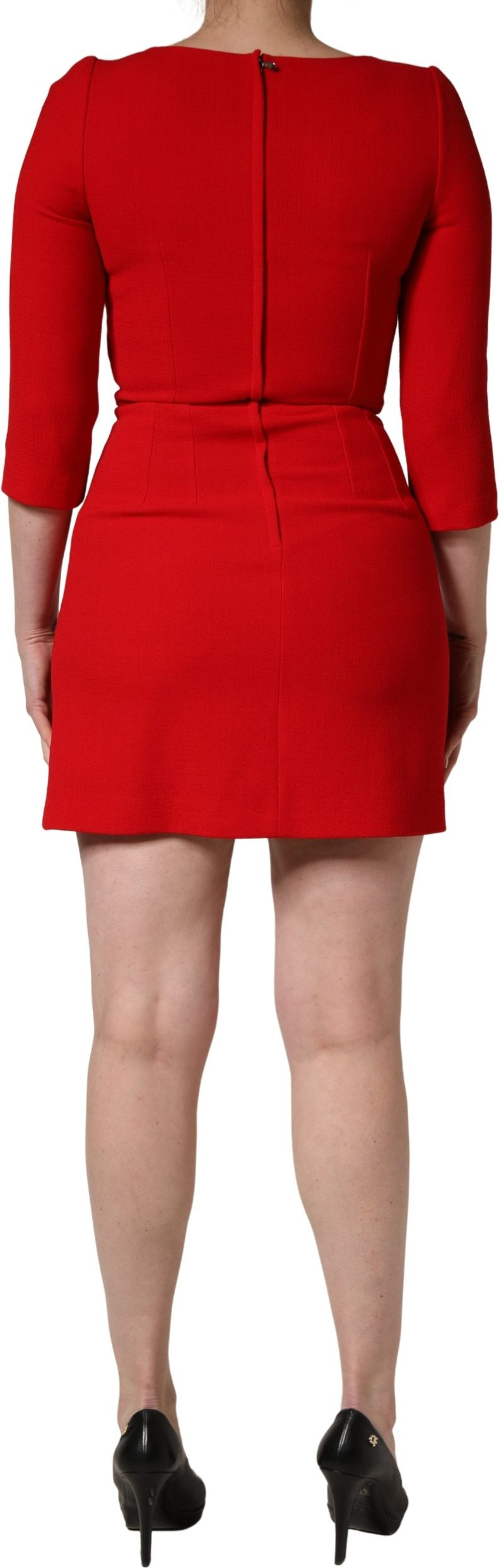 Dress Dolce & Gabbana Red Heart Embellished Wool Mini
