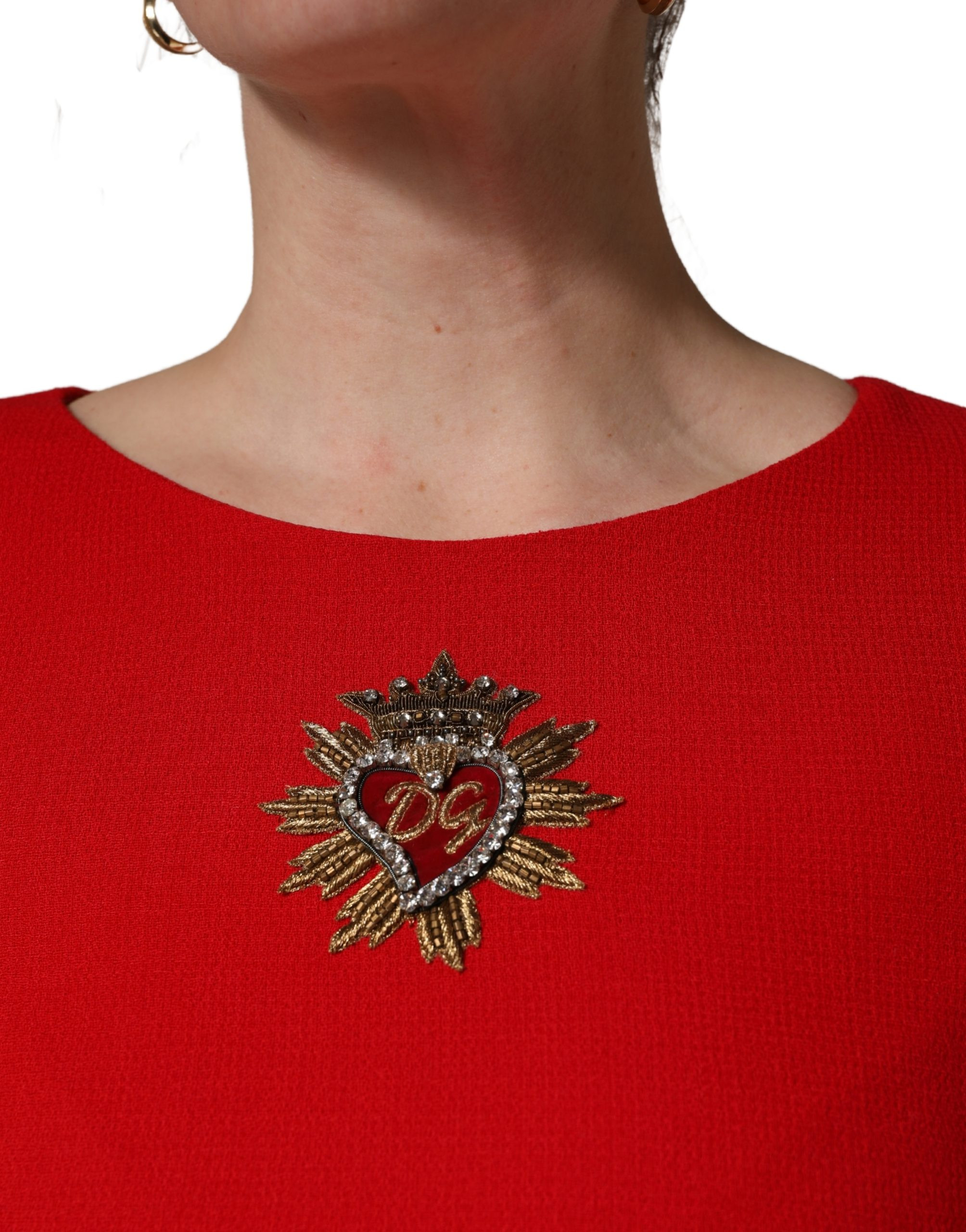 Dress Dolce & Gabbana Red Heart Embellished Wool Mini