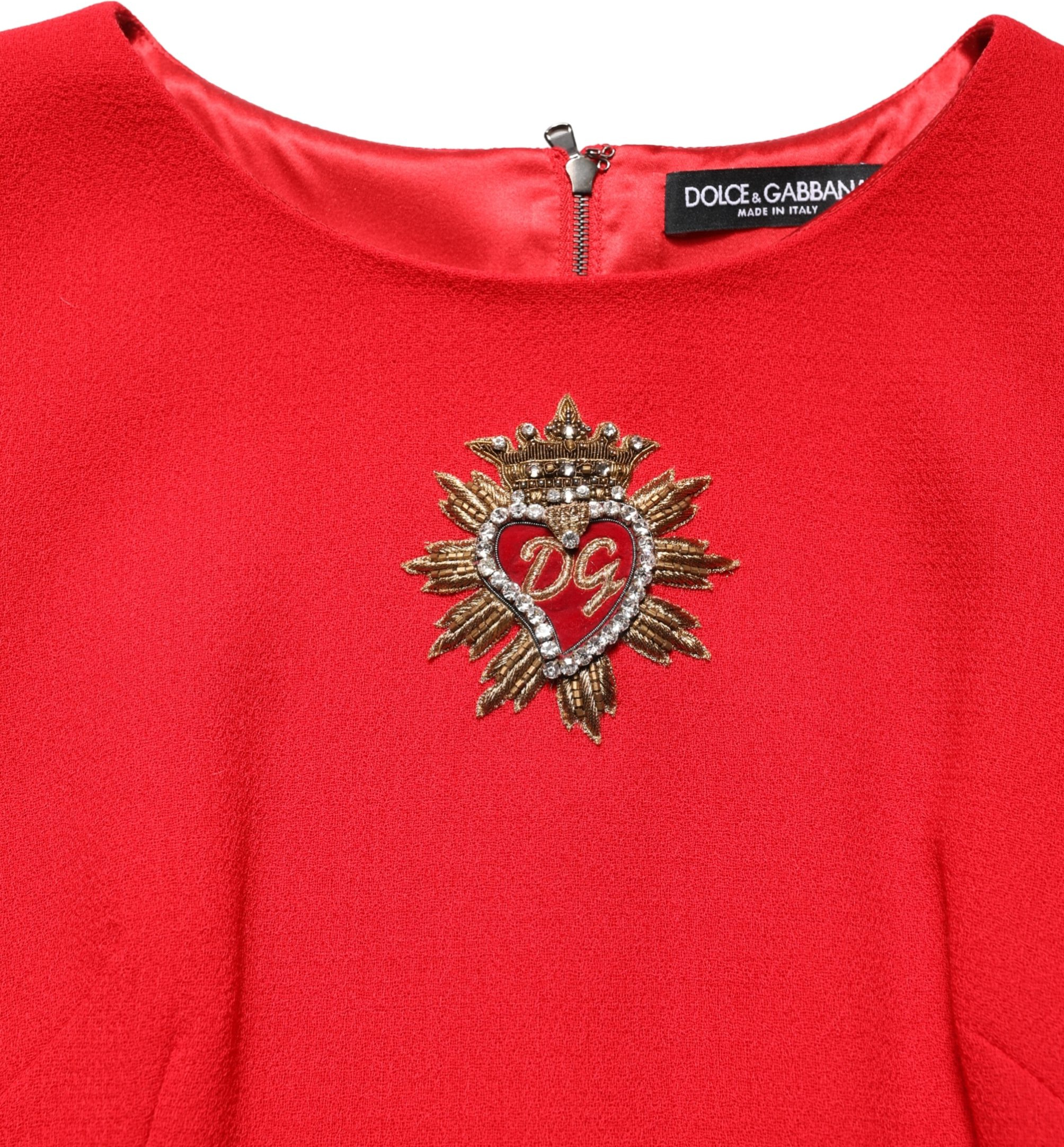 Dress Dolce & Gabbana Red Heart Embellished Wool Mini