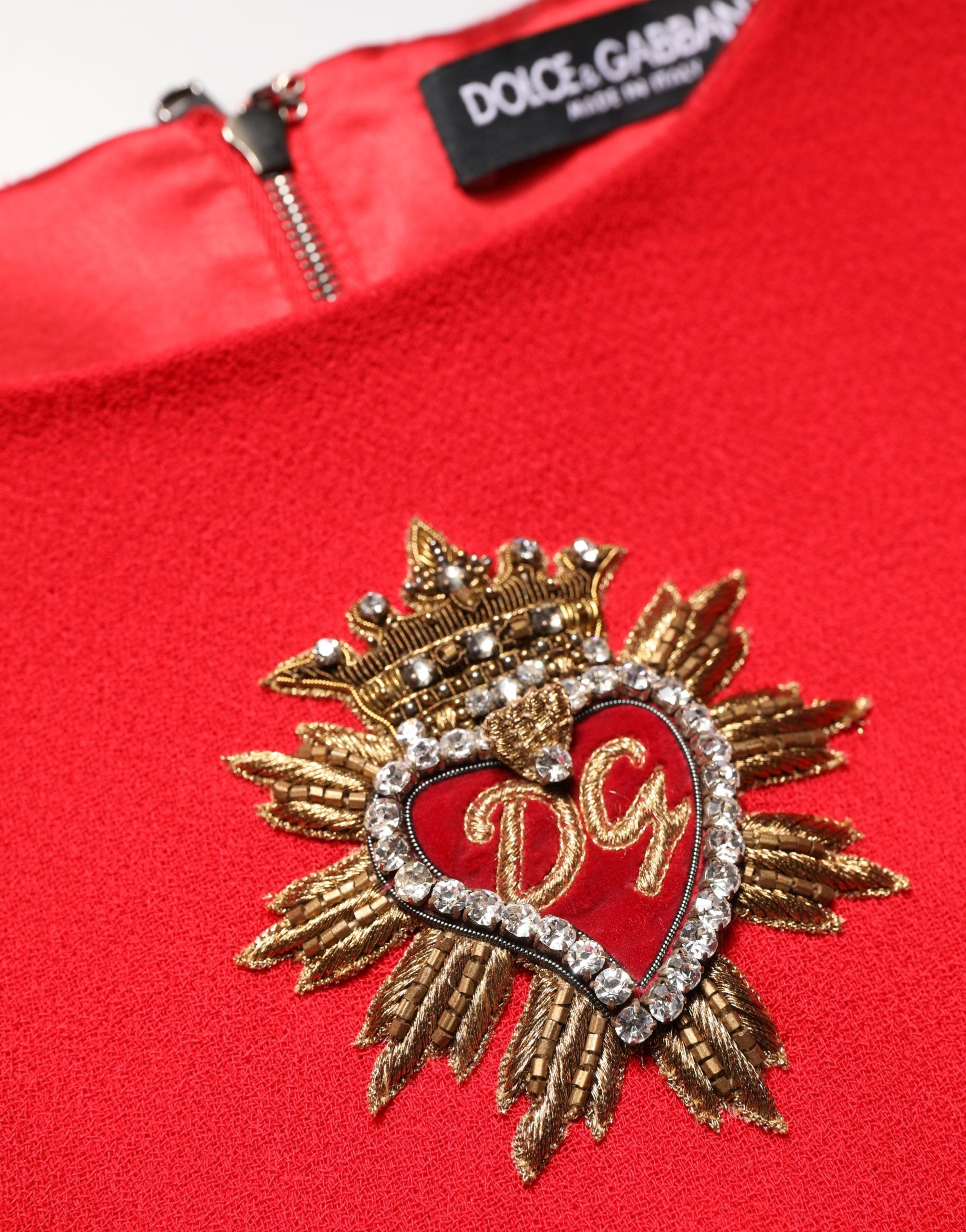 Dress Dolce & Gabbana Red Heart Embellished Wool Mini