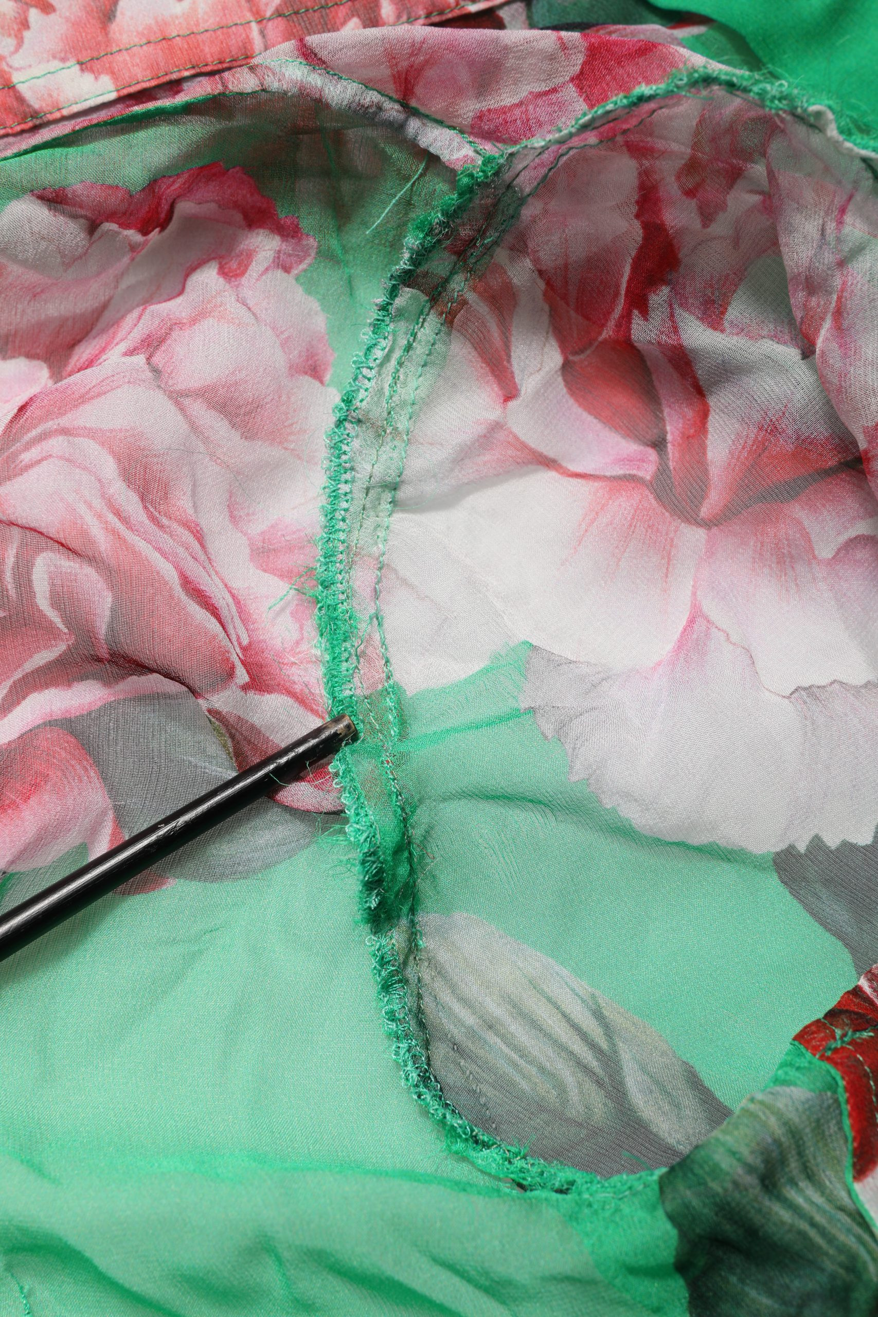 Blouse Top Dolce & Gabbana Green CarnationPrint Silk Collared