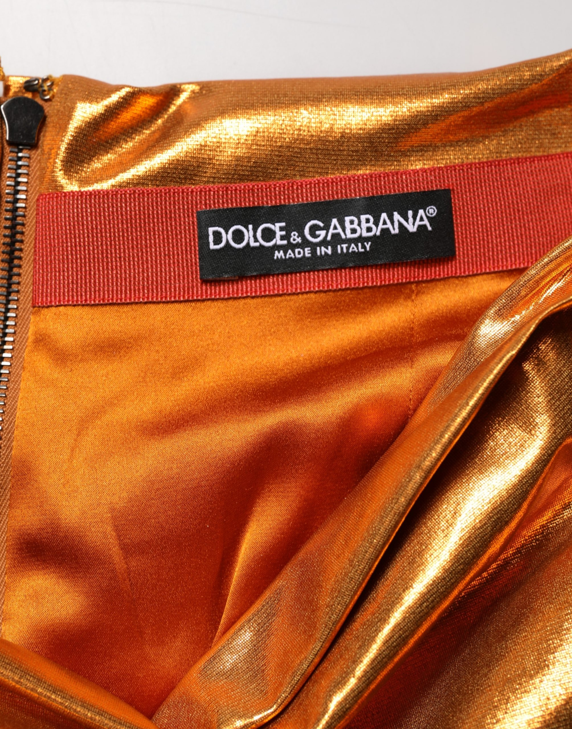 Skirt Metallic Orange Ruched Lame Bodycon Mini Skirt Dolce & Gabbana