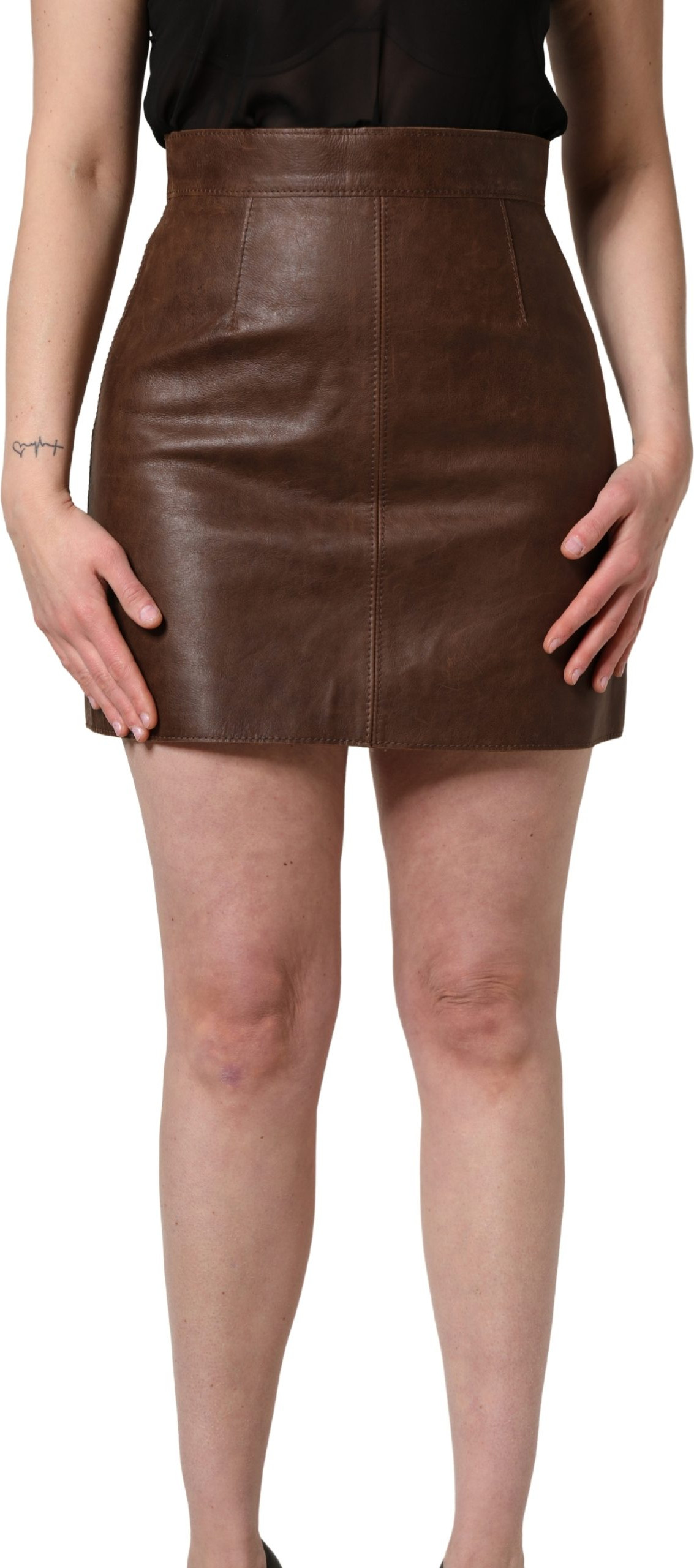 Mini Skirt Brown Leather High Waist Bodycon