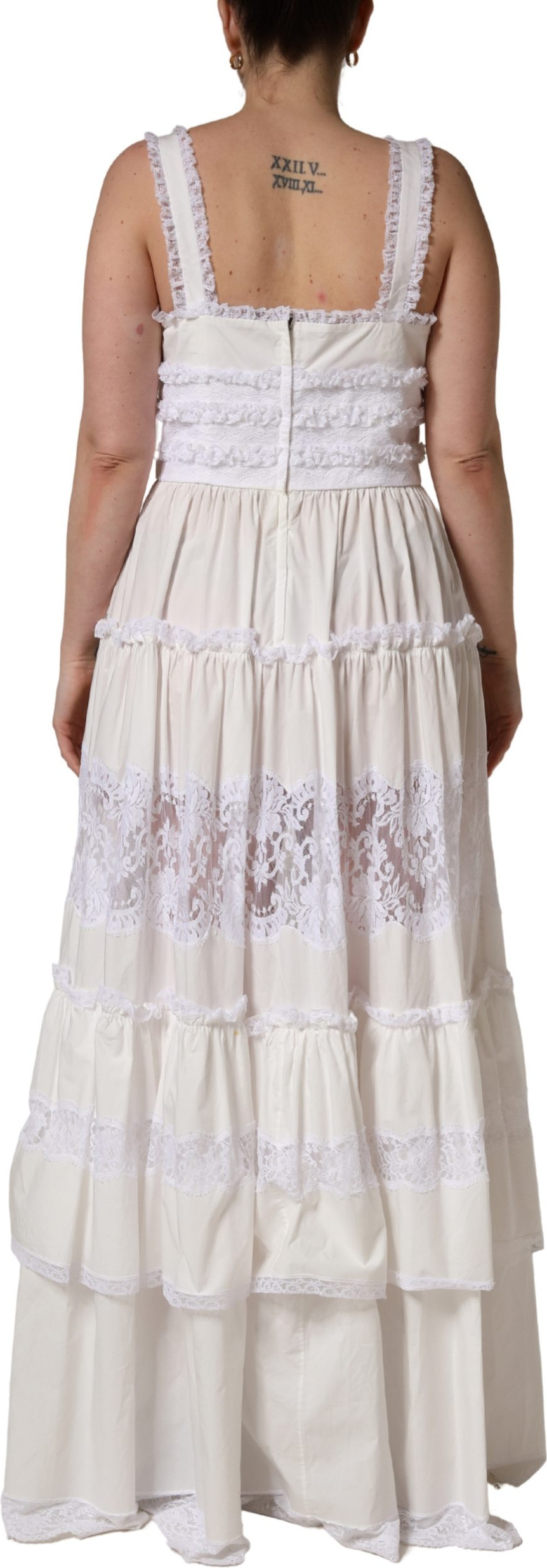 Weißes ärmelloses Spitzen-Maxikleid aus Baumwolle von Dolce & Gabbana