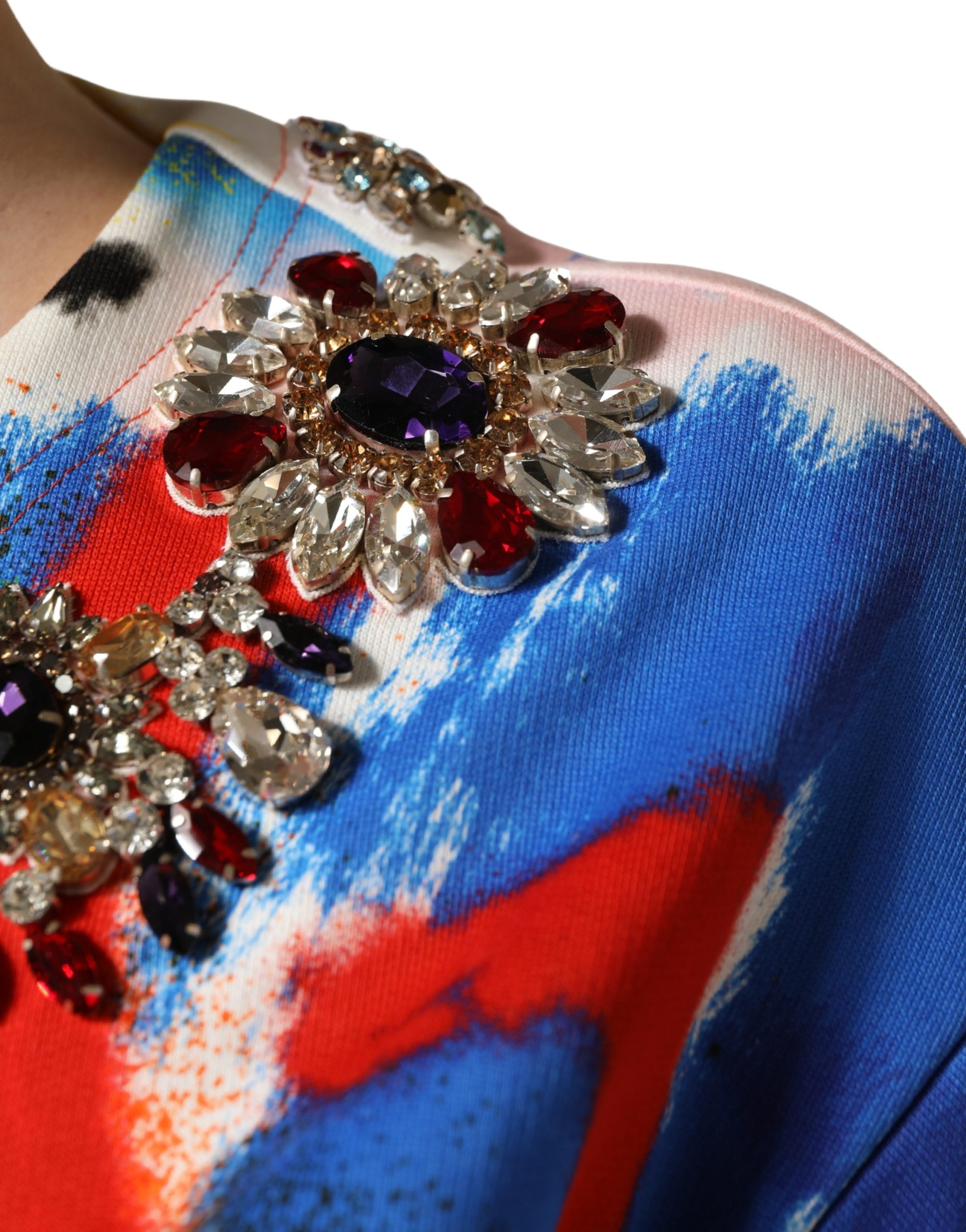 Dolce & Gabbana Top Multicolor Graffiti Kristalle Crop Jersey Top