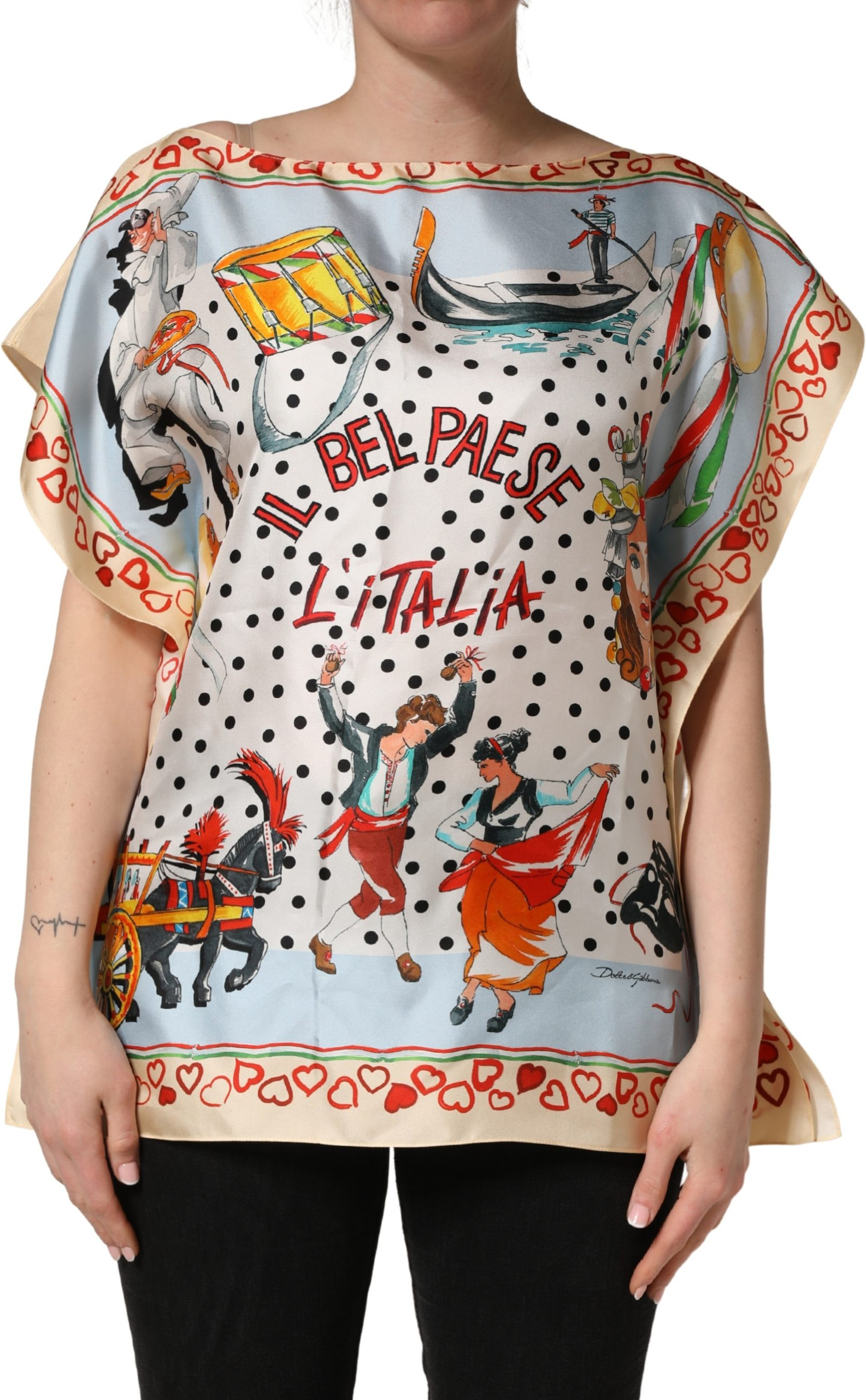 Short sleeves round neck top Dolce & Gabbana Multicolor Italy Scenes Graphic Silk Top