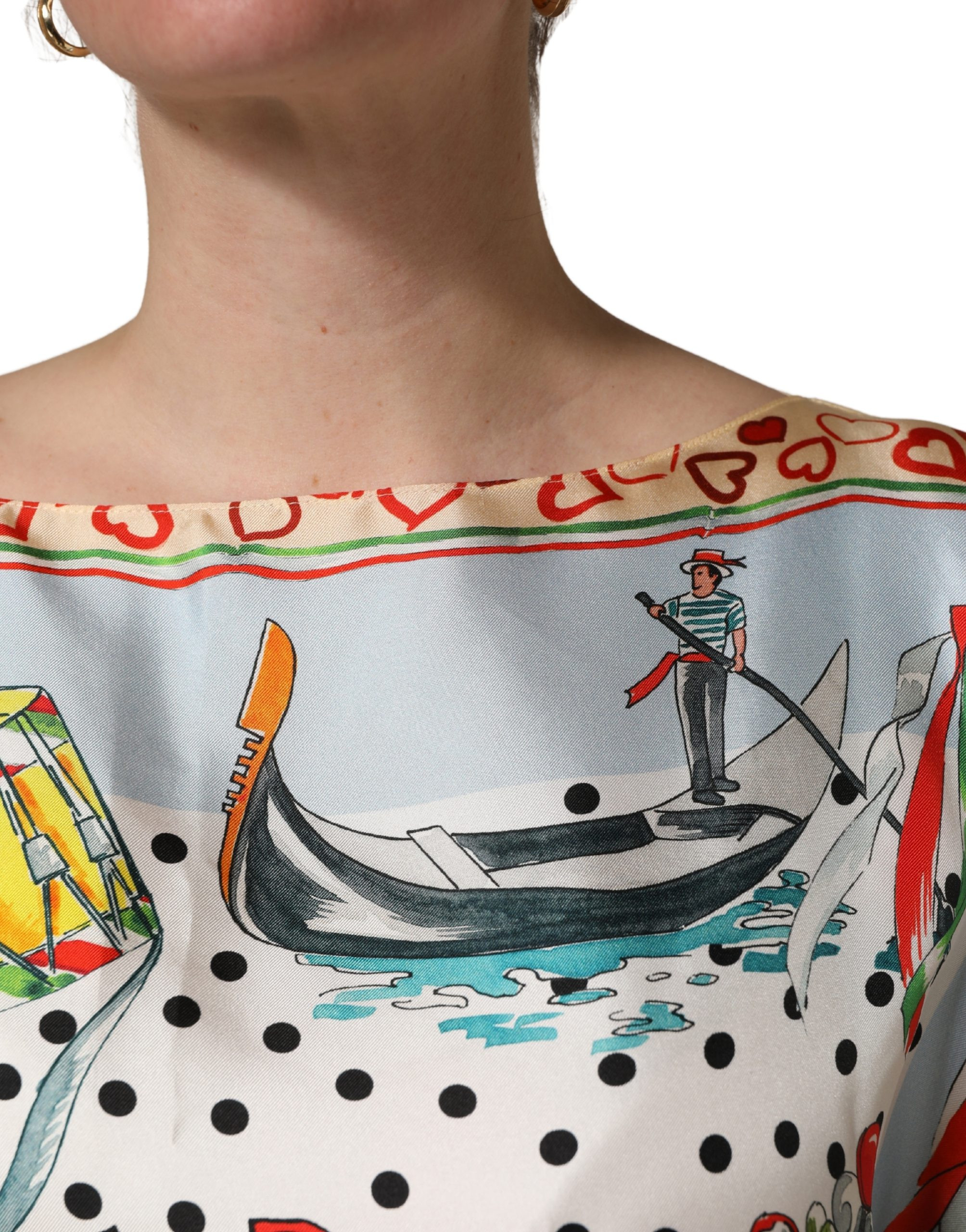 Kurzarm-Rundhals-Oberteil Dolce & Gabbana Multicolor Italy Scenes Graphic Seiden-Oberteil