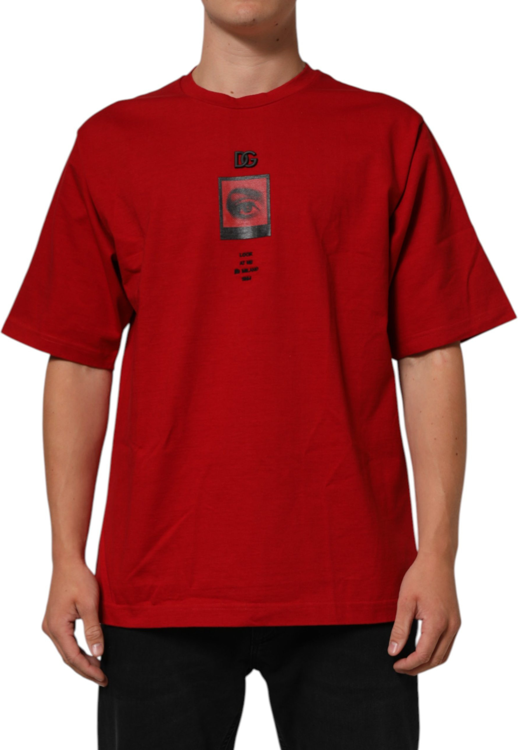 T-shirt Dolce & Gabbana Red DG Eye Print Cotton Crew Neck