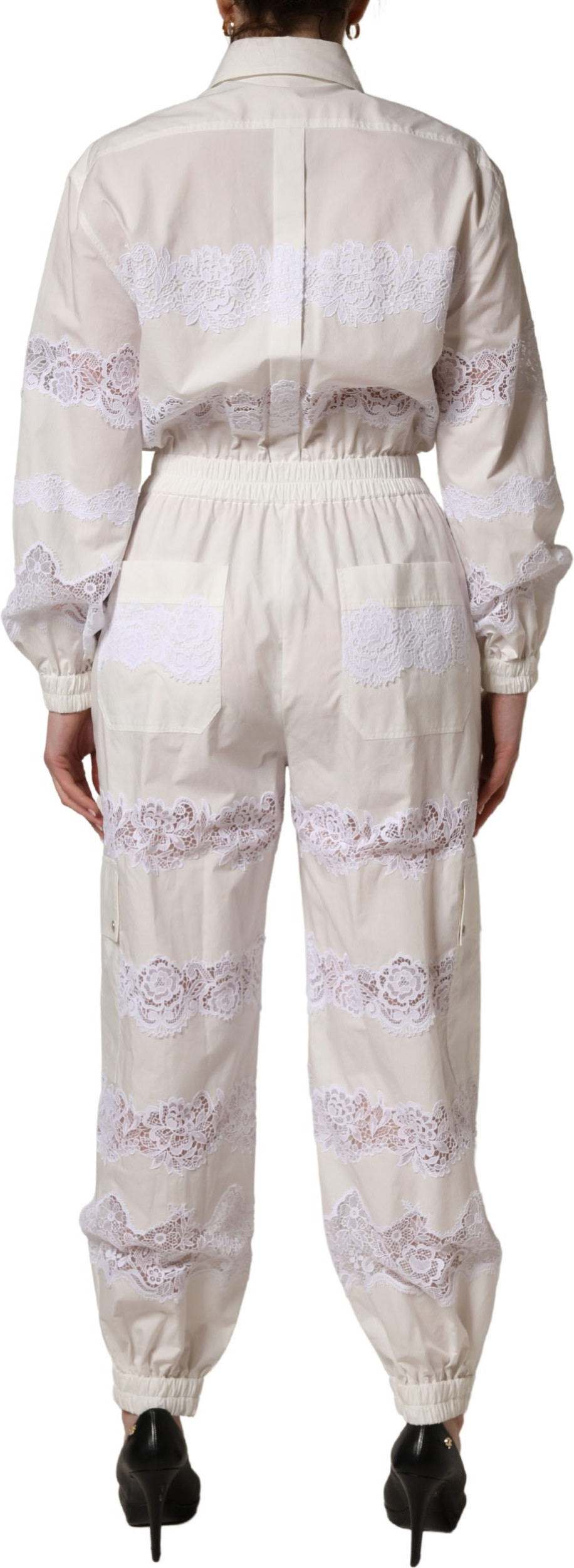 Jumpsuit Dolce & Gabbana White Cotton Lace Trim Long Sleeves Jumpsuit