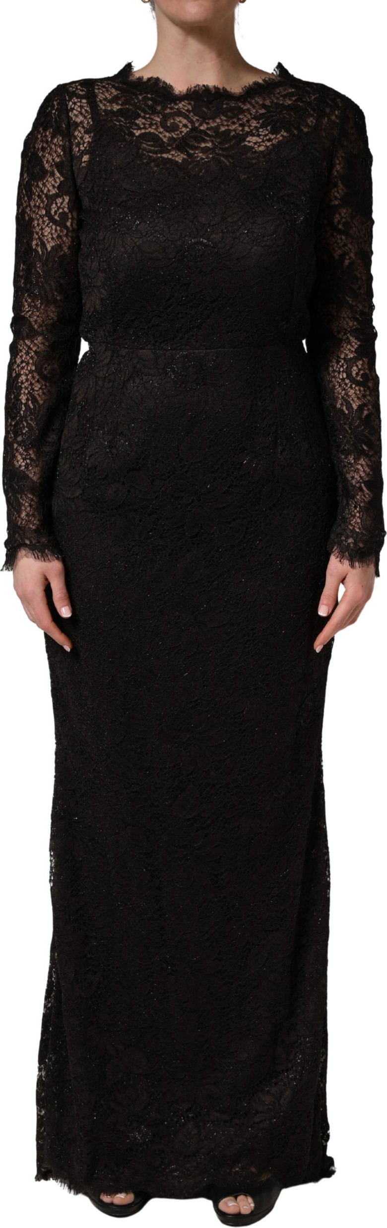 Dress Dolce & Gabbana Black Floral Lace Sheath Long Maxi Dress