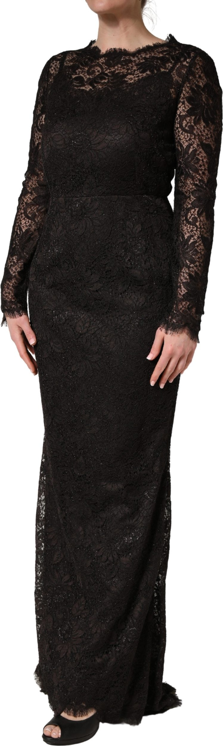 Dress Dolce & Gabbana Black Floral Lace Sheath Long Maxi Dress