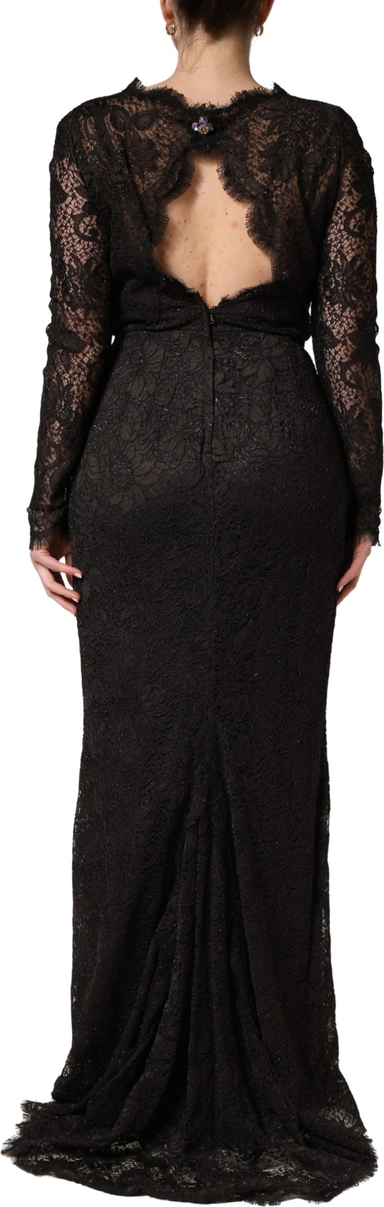 Dress Dolce & Gabbana Black Floral Lace Sheath Long Maxi Dress