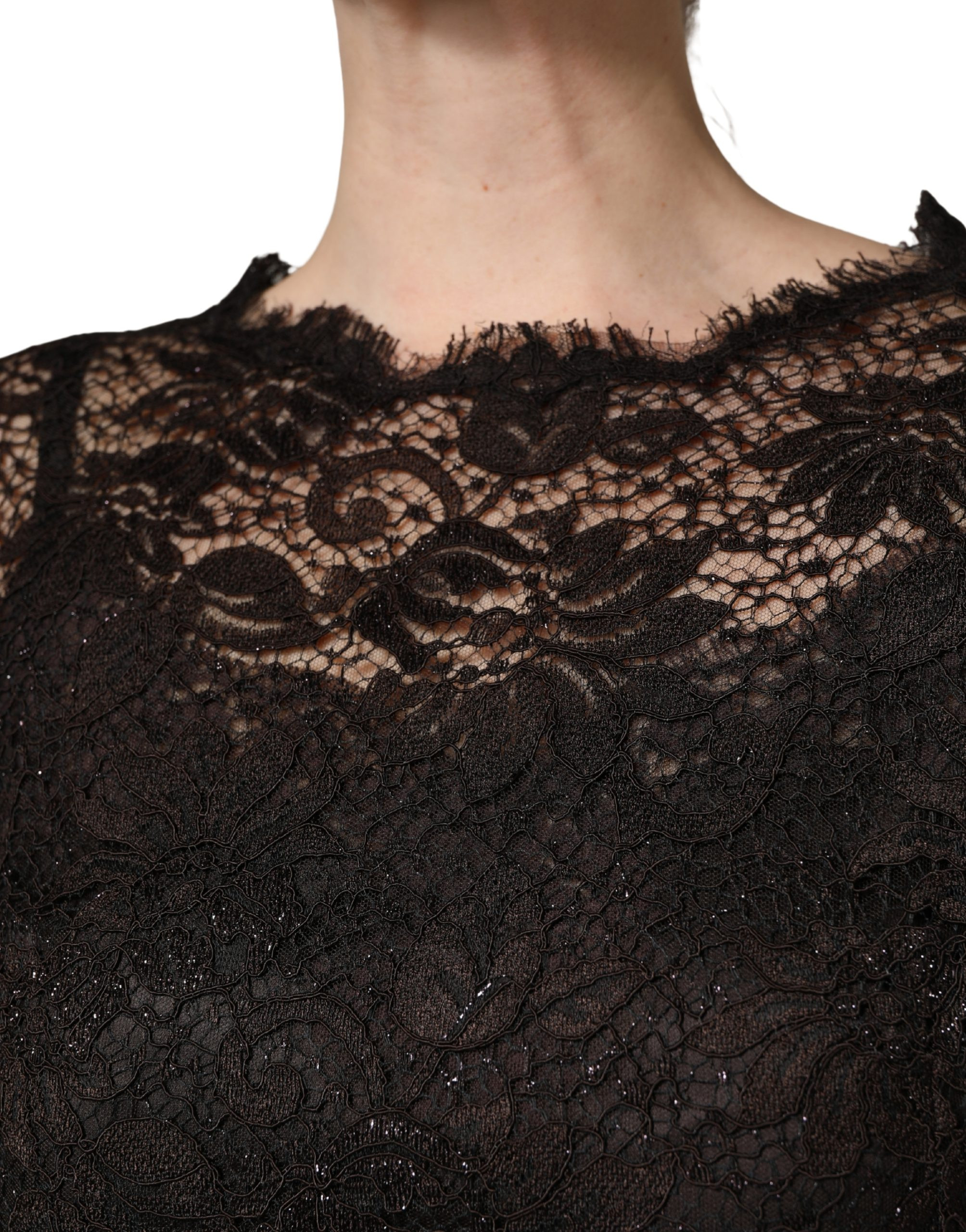 Dress Dolce & Gabbana Black Floral Lace Sheath Long Maxi Dress