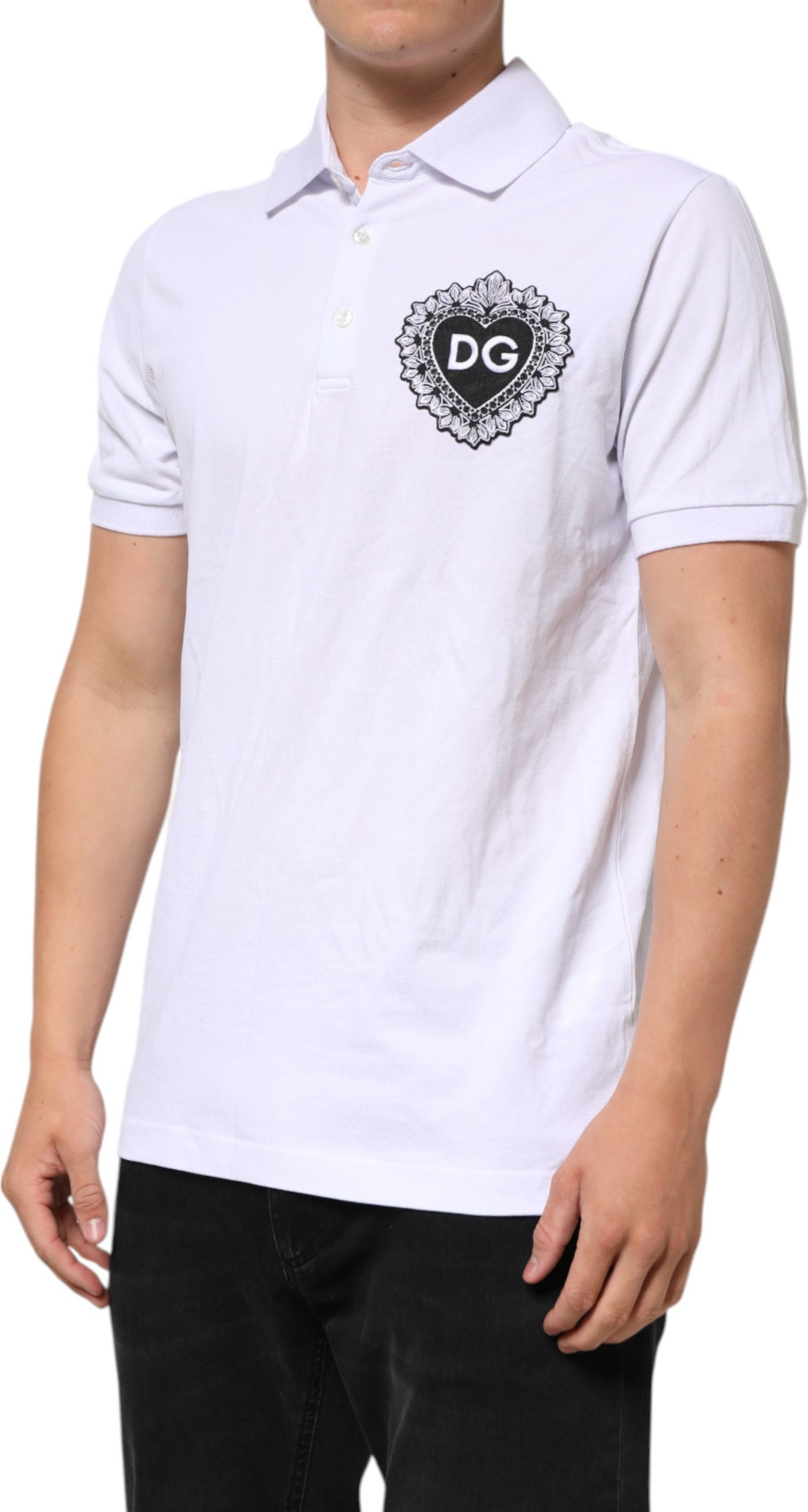 Dolce & Gabbana oq paxta Polot t-shirt, DG Logotipli Yurak, Erkaklar uchun