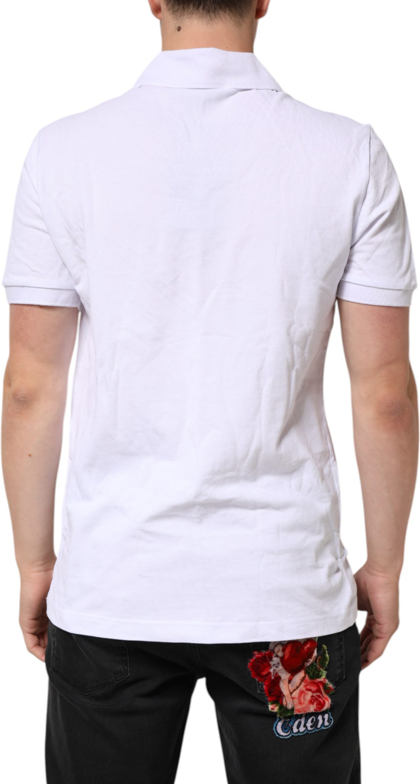 Dolce & Gabbana oq paxta Polot t-shirt, DG Logotipli Yurak, Erkaklar uchun