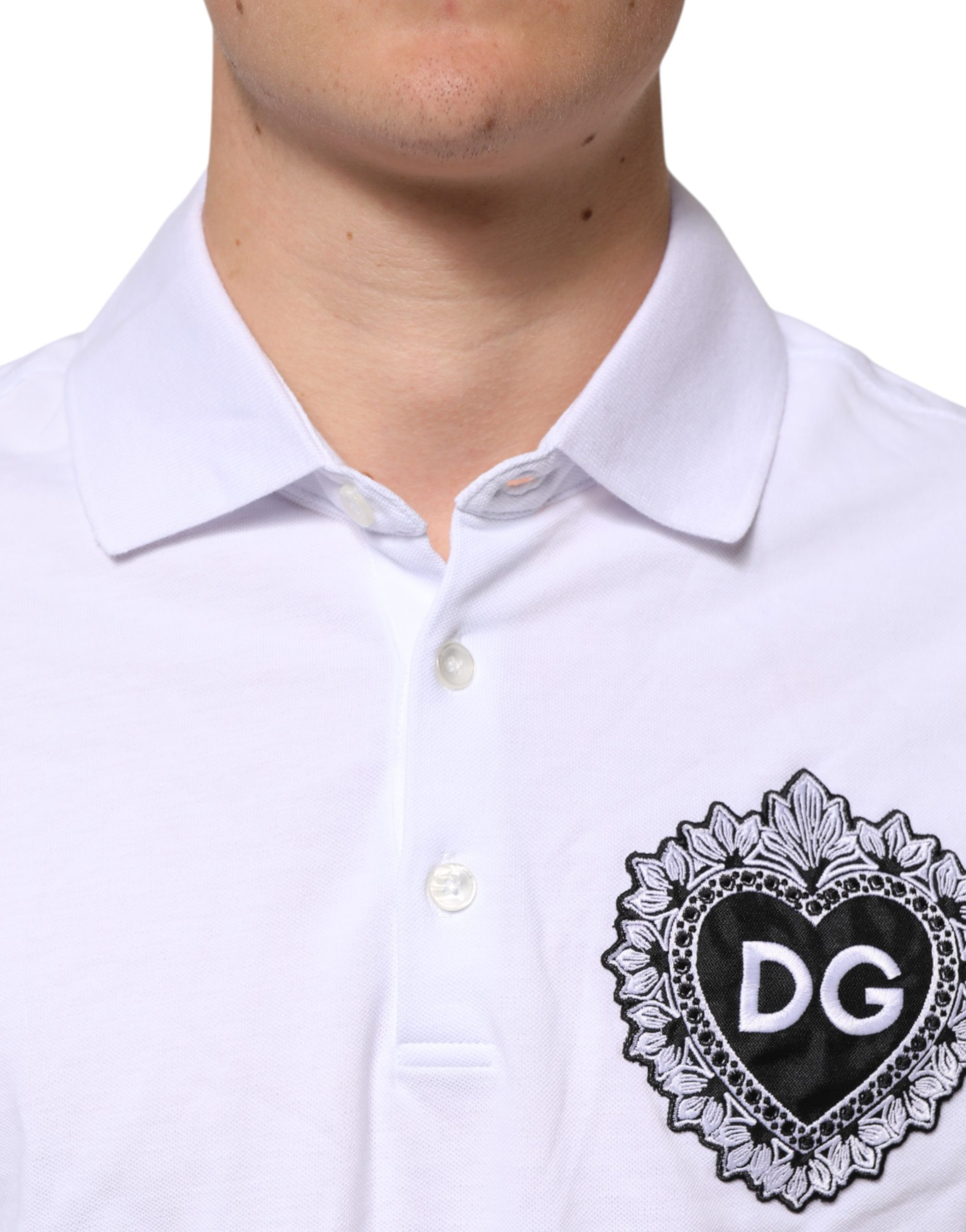 Dolce & Gabbana oq paxta Polot t-shirt, DG Logotipli Yurak, Erkaklar uchun