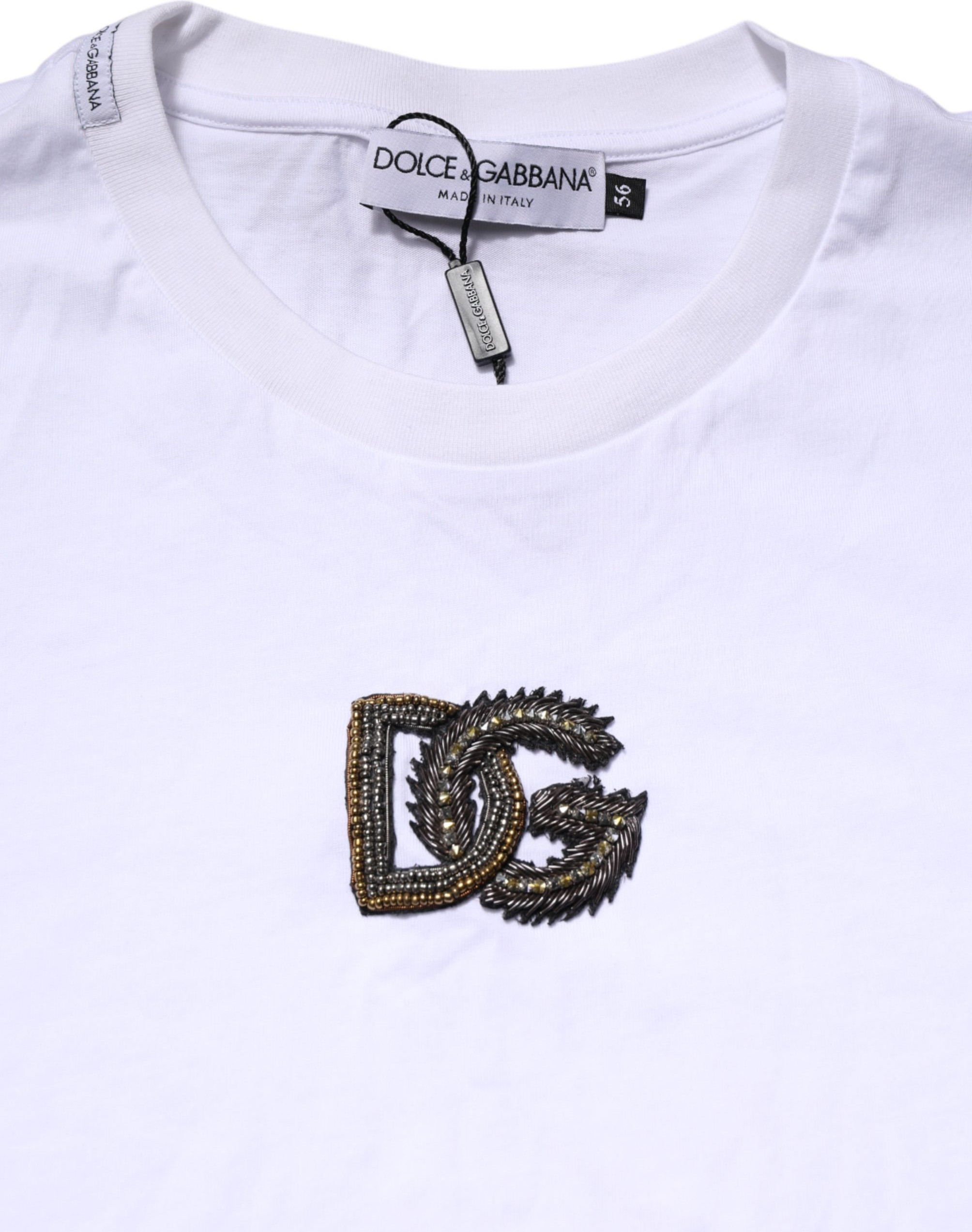 T-Shirt Dolce & Gabbana Weißes Baumwoll-DG-Logo-Stickerei Herren