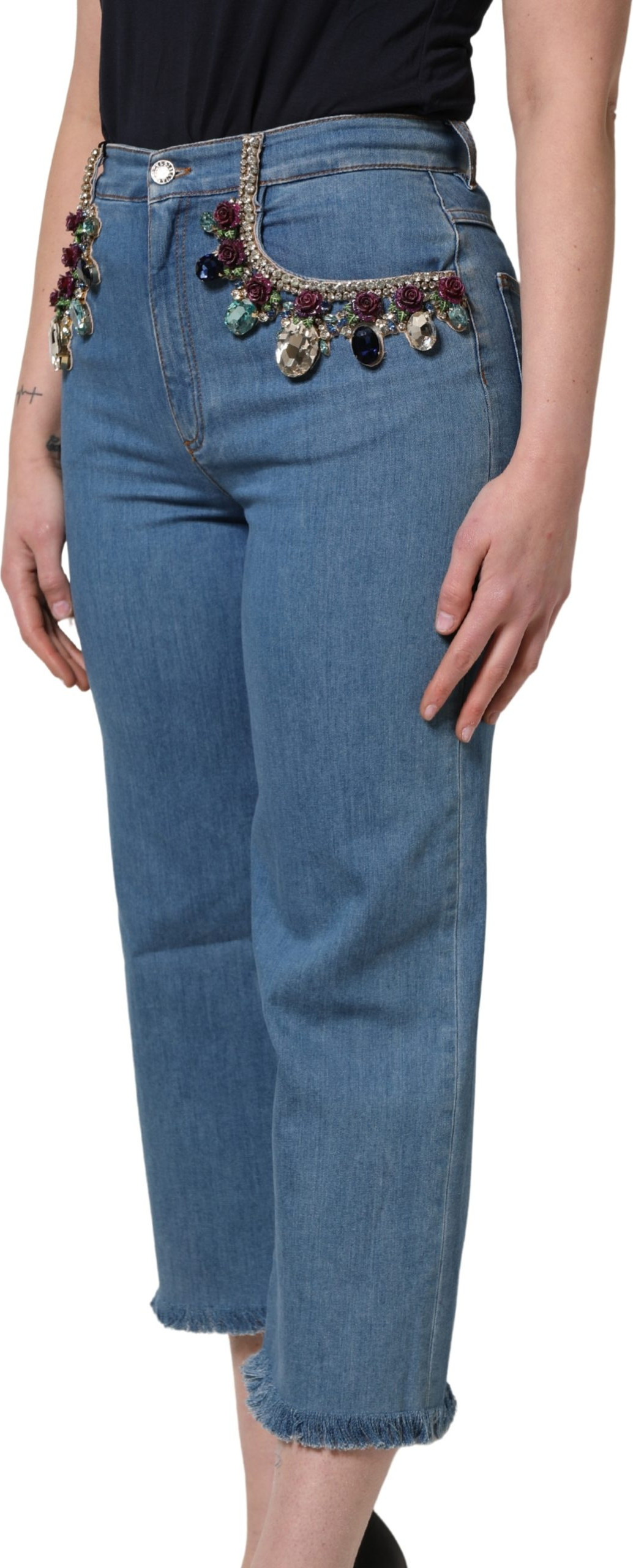 Jeans Dolce & Gabbana Blue Embellished Wide-Leg Crop