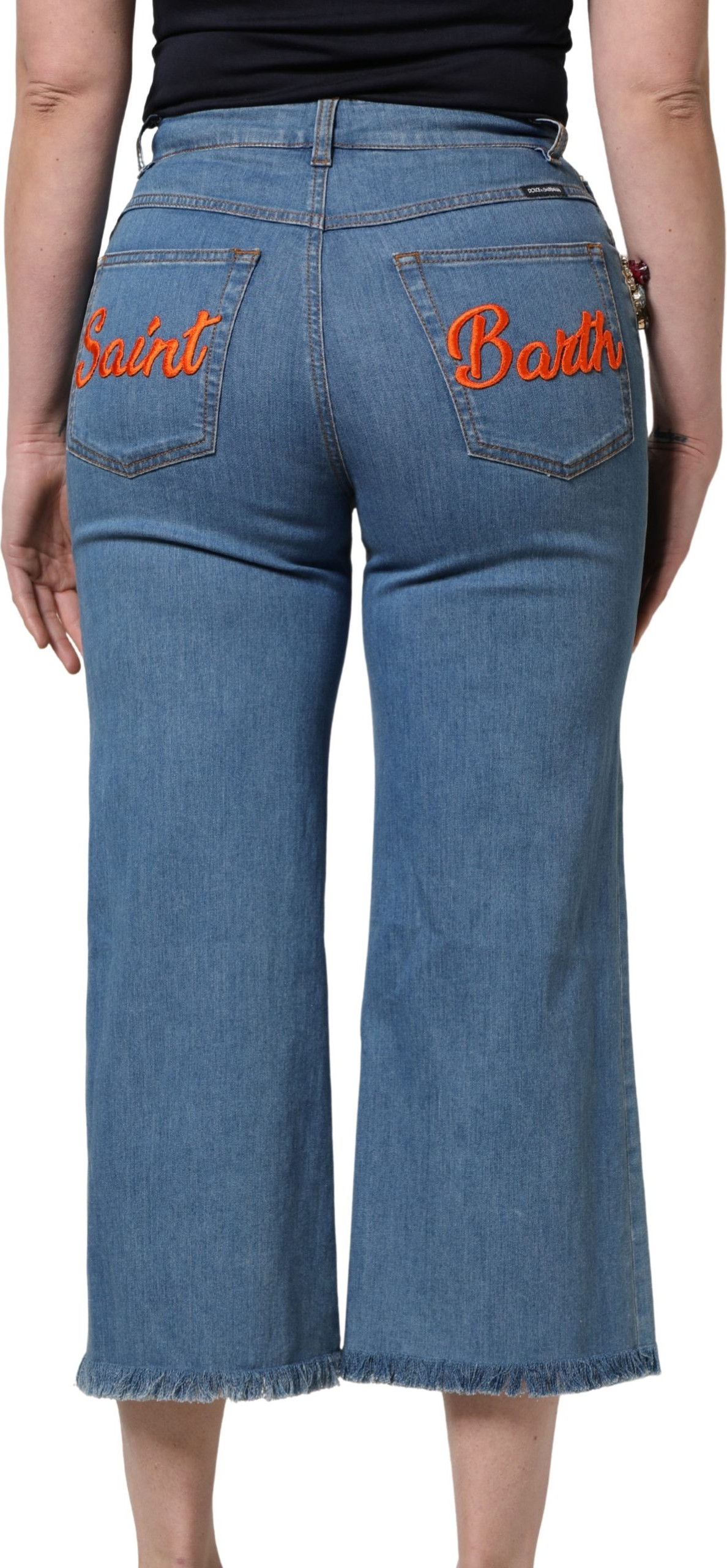 Jeans Dolce & Gabbana Blue Embellished Wide-Leg Crop