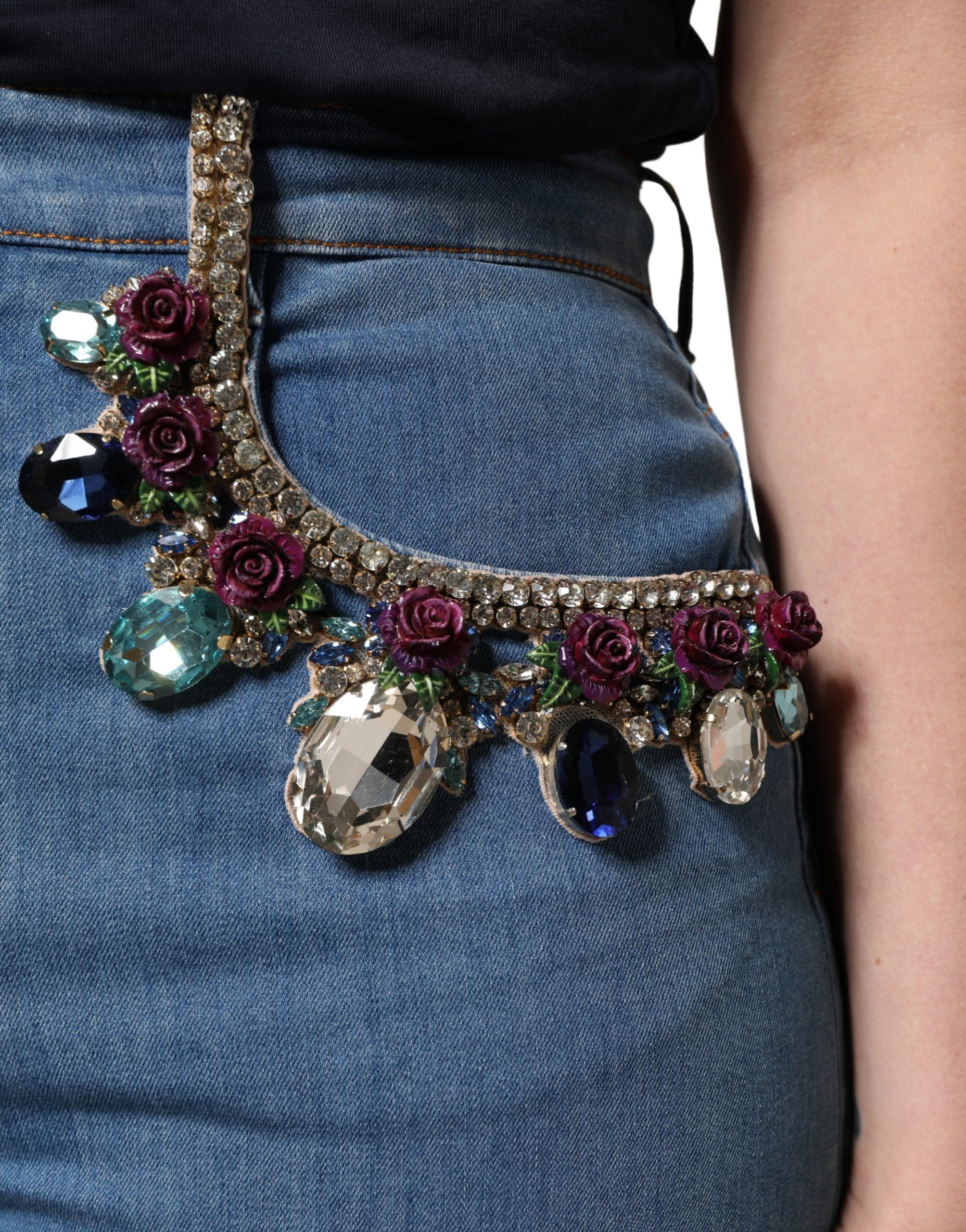 Jeans Dolce & Gabbana Blue Embellished Wide-Leg Crop