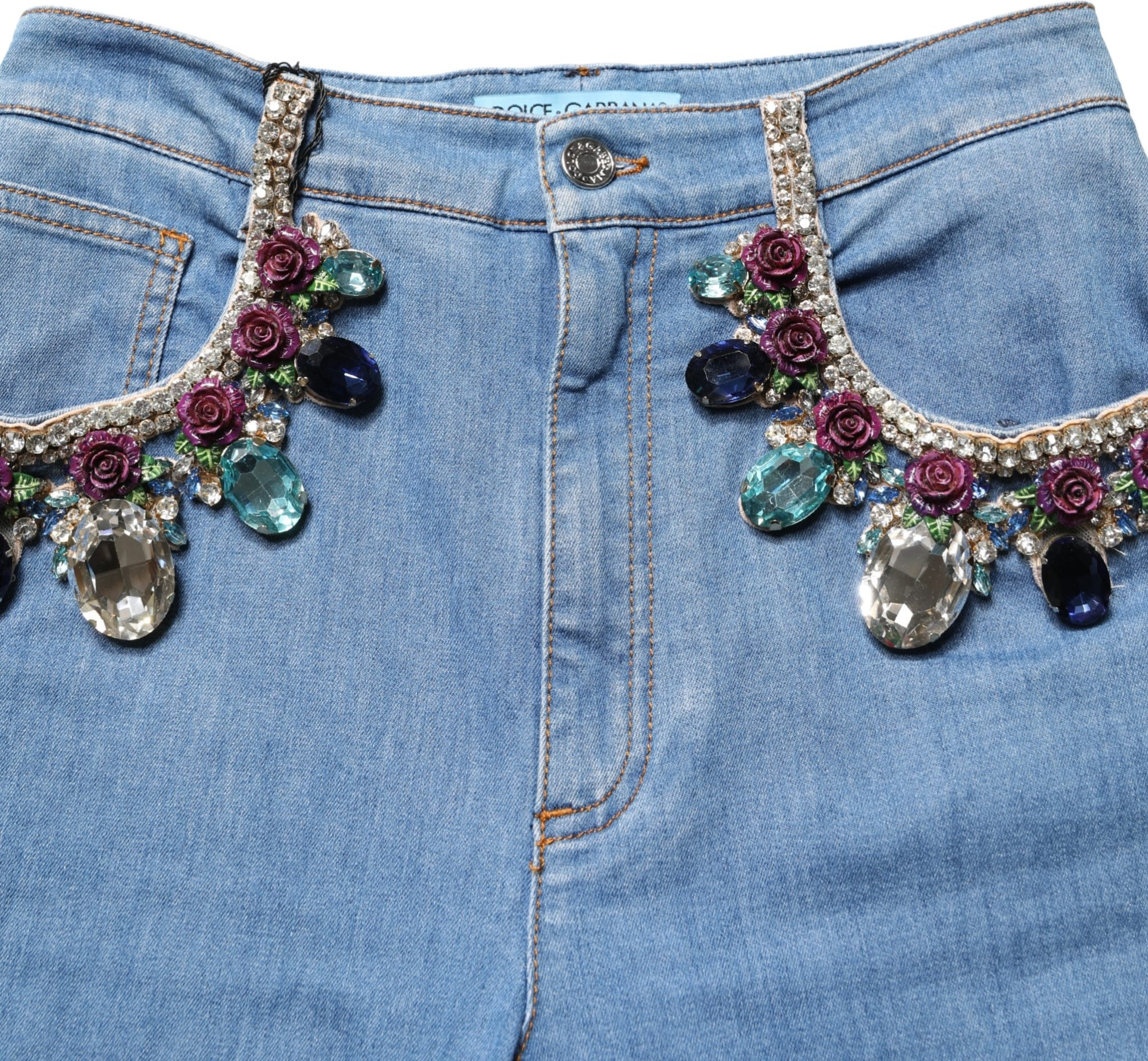 Jeans Dolce & Gabbana Blue Embellished Wide-Leg Crop