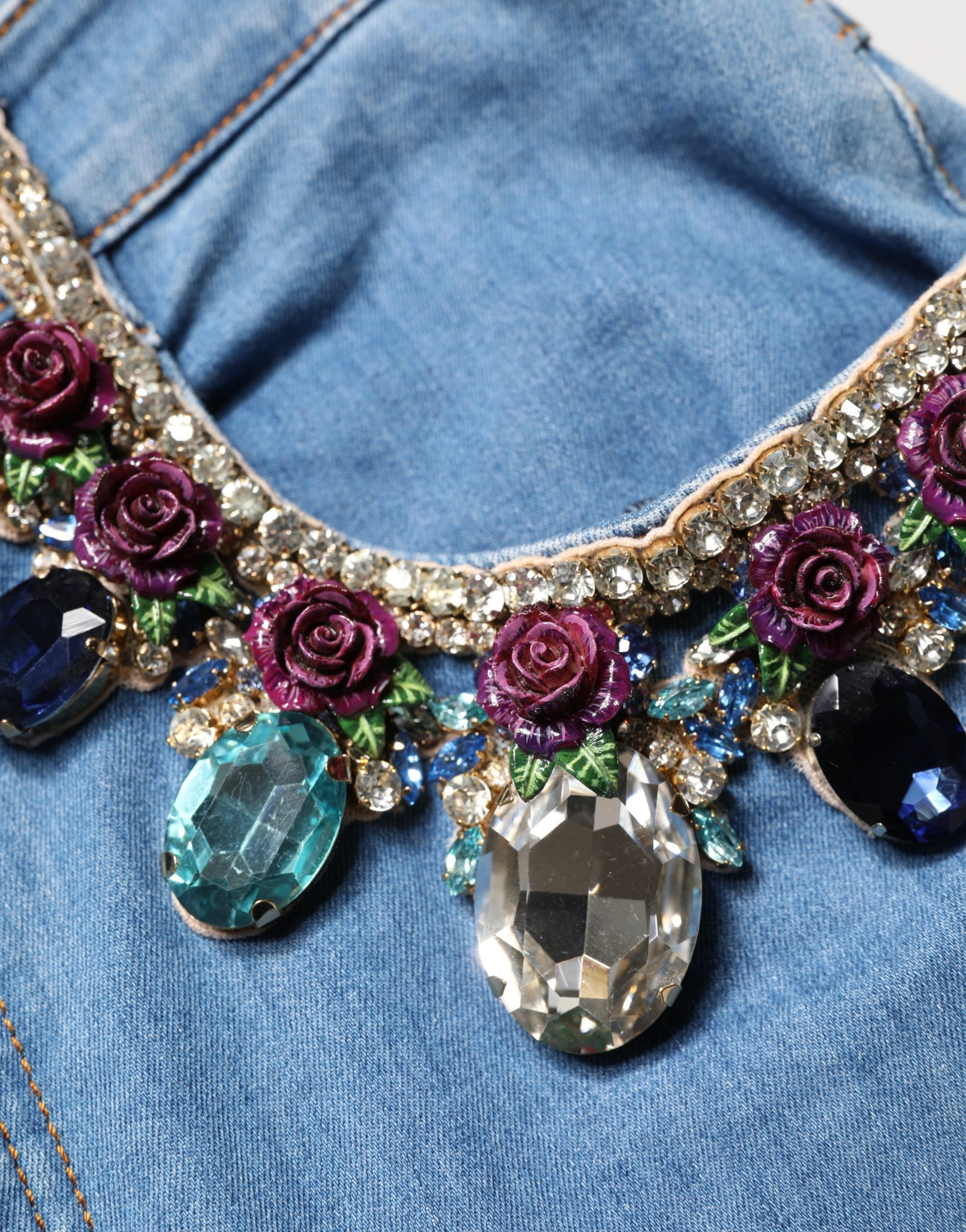 Jeans Dolce & Gabbana Blue Embellished Wide-Leg Crop