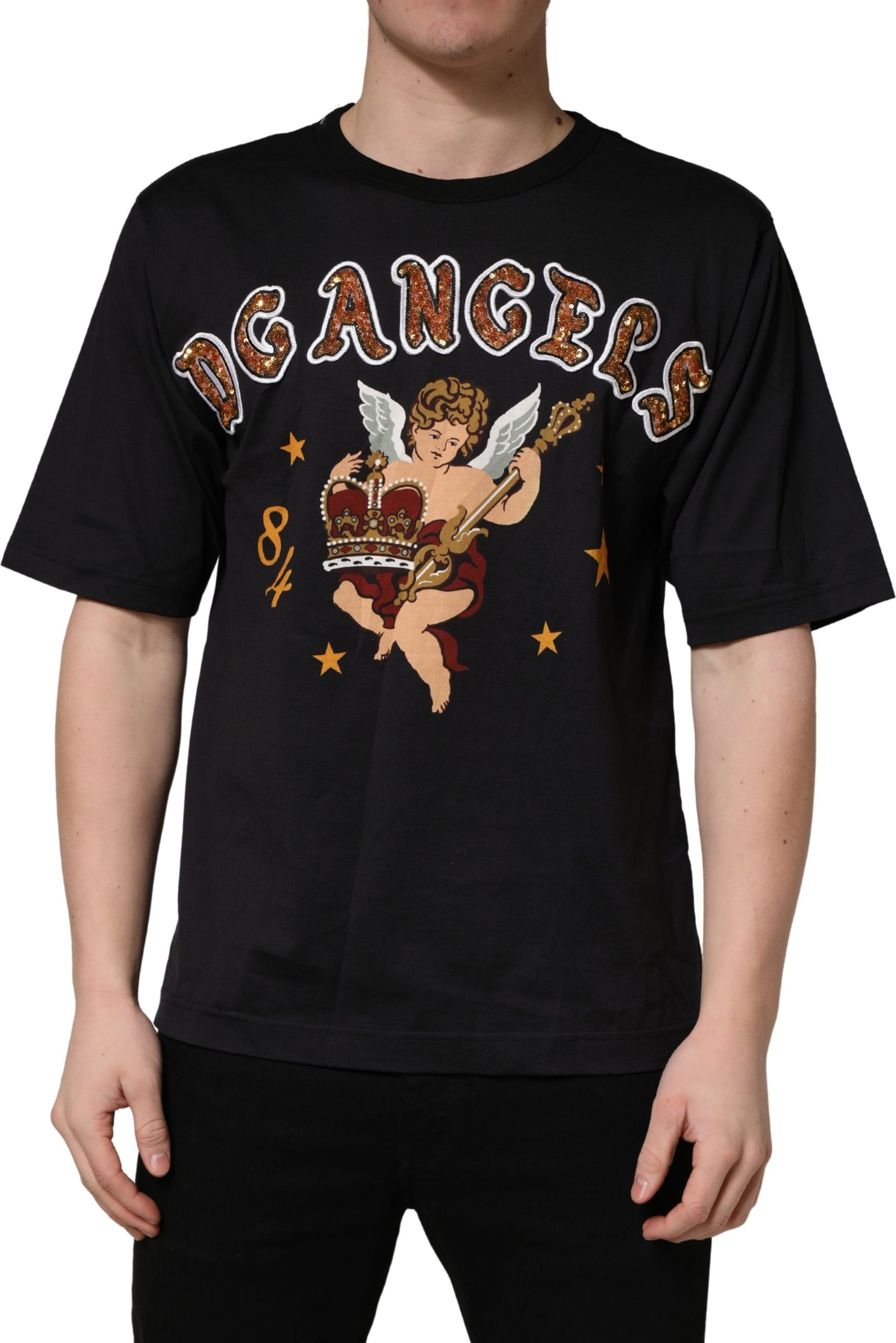 T-shirt Dolce & Gabbana Black Angel Print Cotton Crew Neck