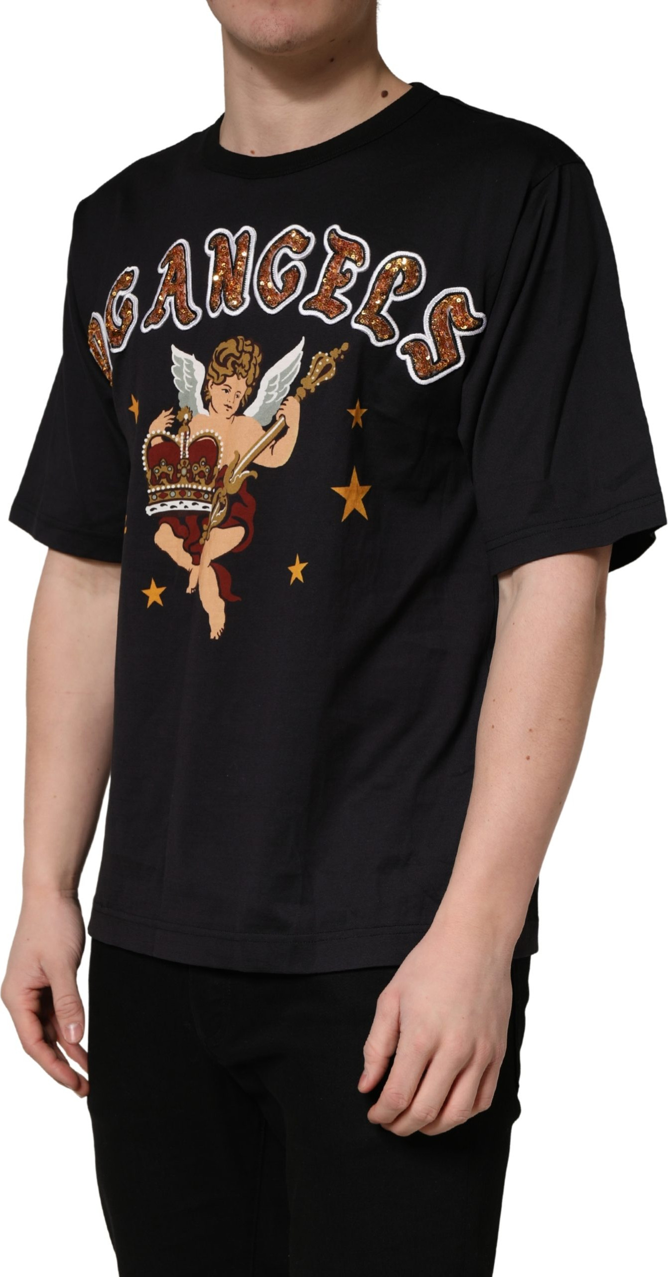 T-Shirt Dolce & Gabbana Black Angel Print Baumwolle Rundhalsausschnitt