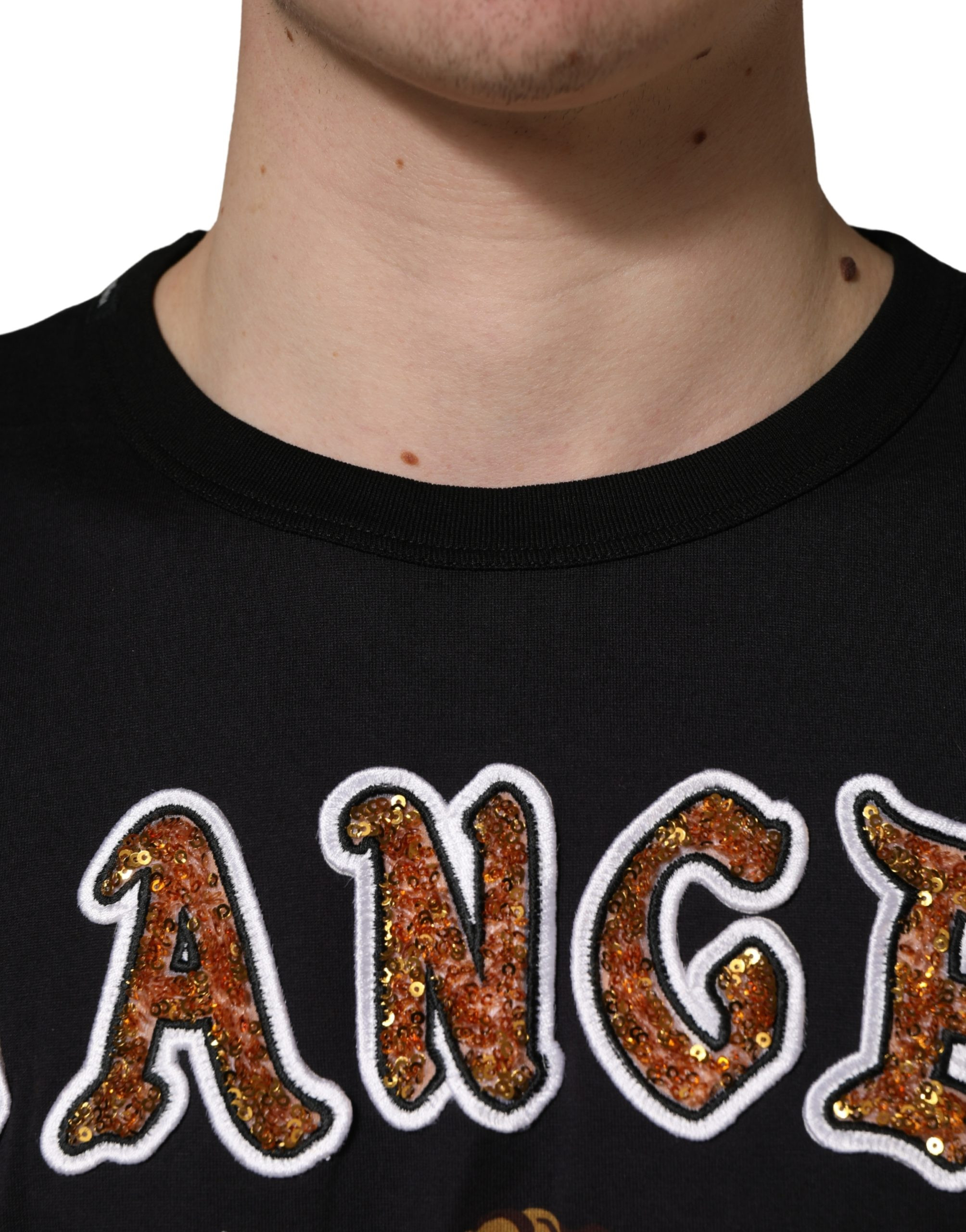 T-Shirt Dolce & Gabbana Black Angel Print Baumwolle Rundhalsausschnitt