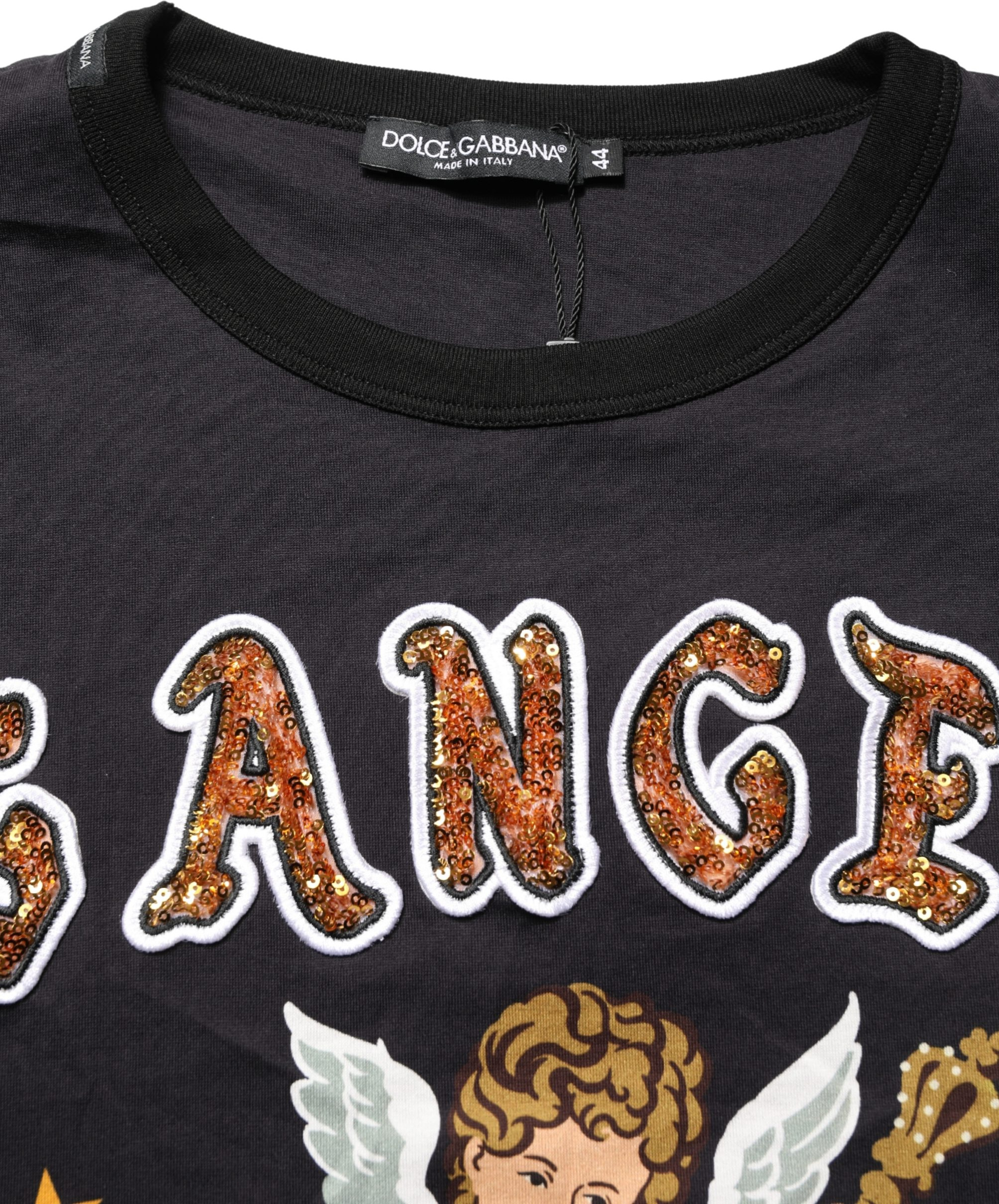 T-Shirt Dolce & Gabbana Black Angel Print Baumwolle Rundhalsausschnitt