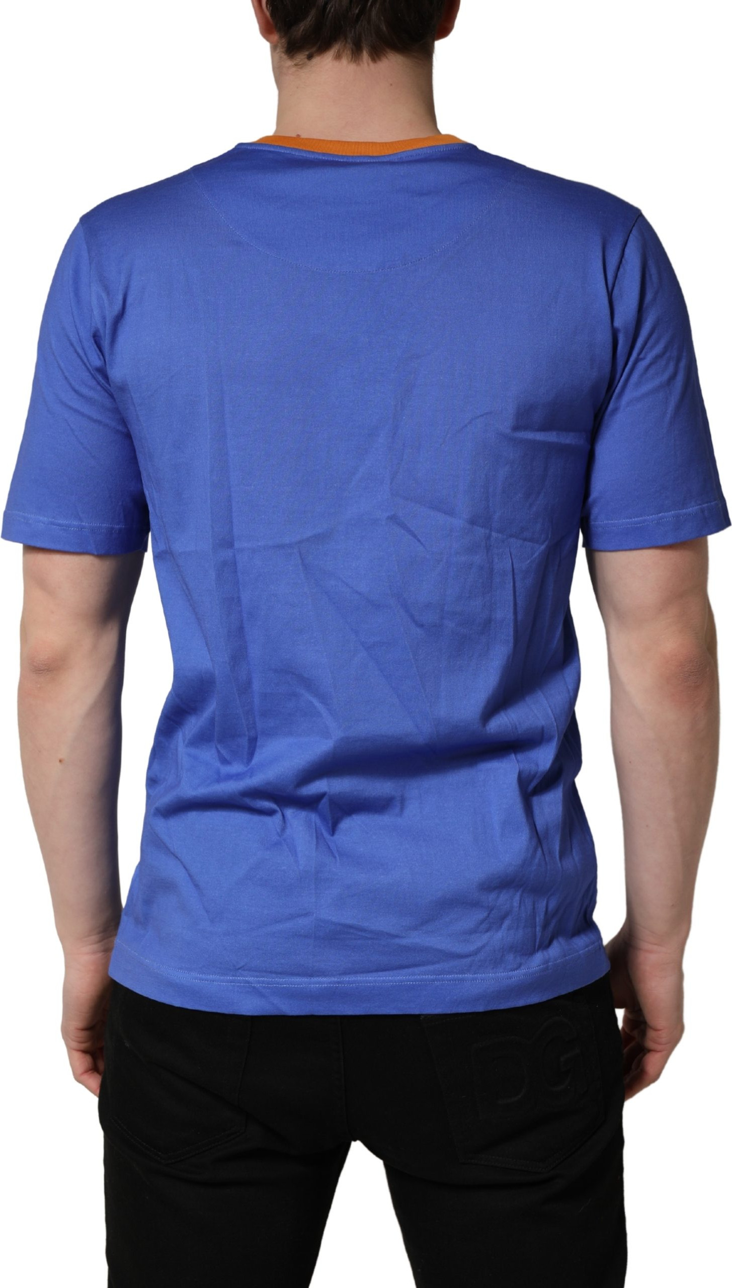 T-shirt Dolce & Gabbana Blue Pasta Graphic Print Cotton Men Crewneck T-shirt
