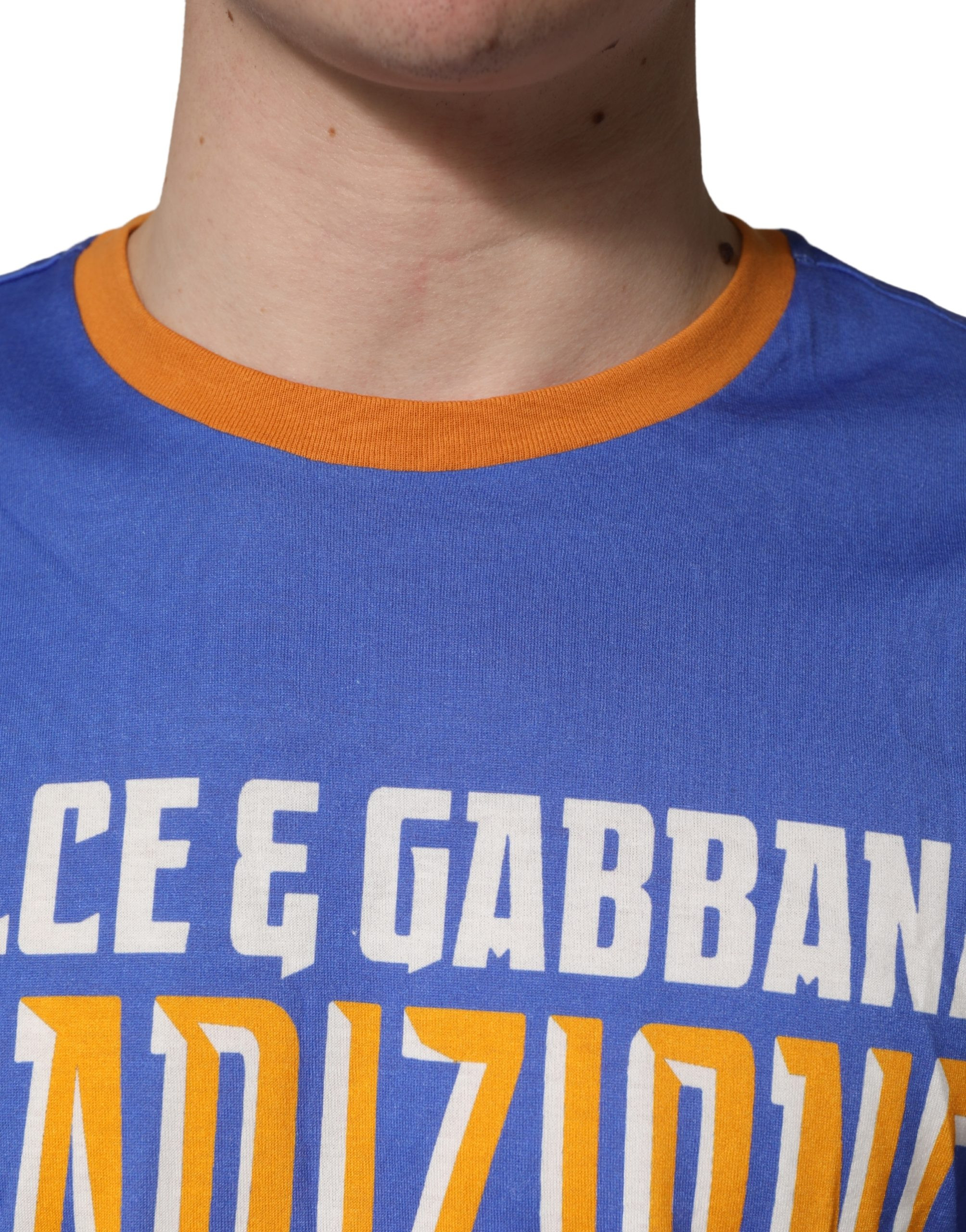 T-shirt Dolce & Gabbana Blue Pasta Graphic Print Cotton Men Crewneck T-shirt