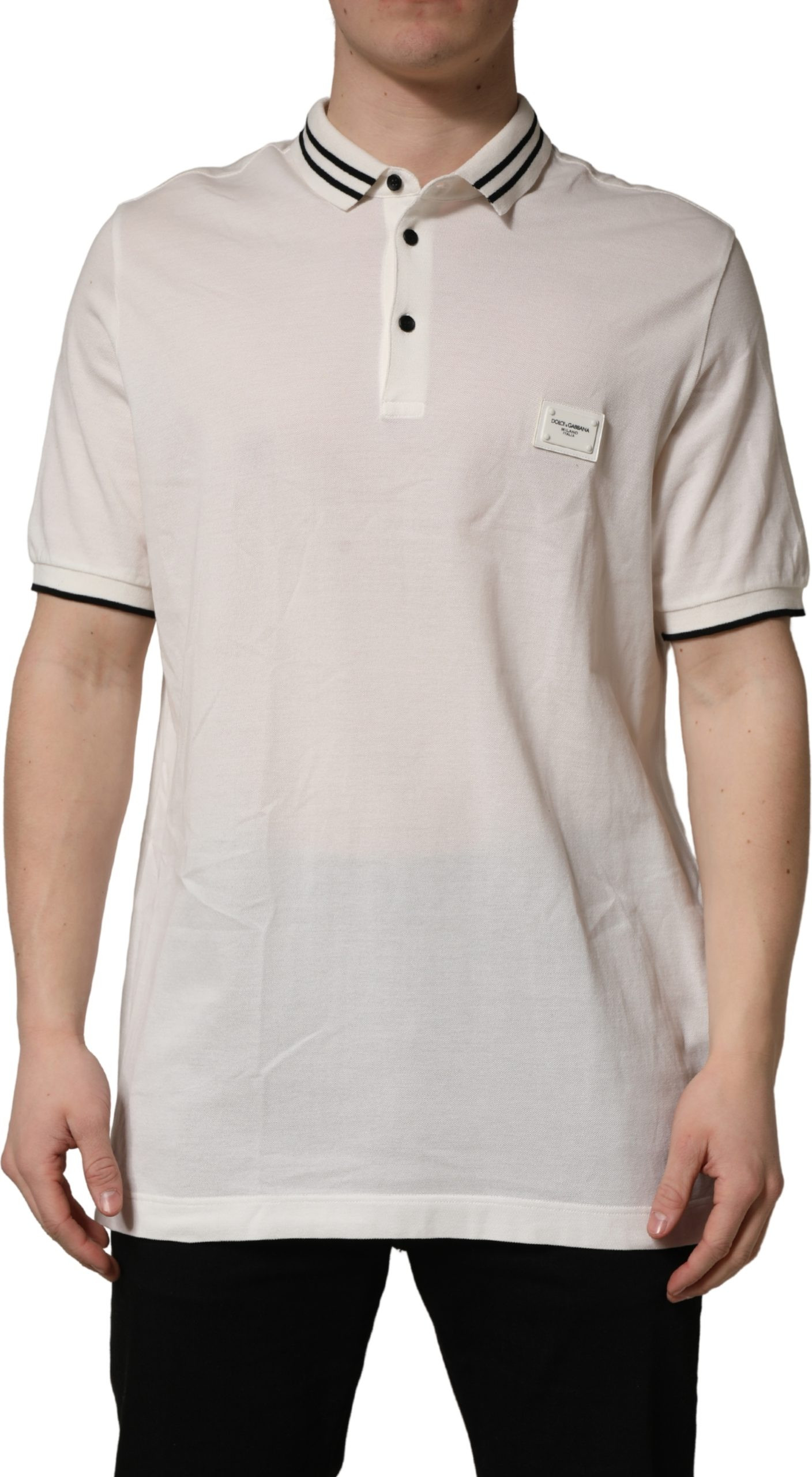 Dolce & Gabbana oq logotipli qisqa yengli polo futbolka