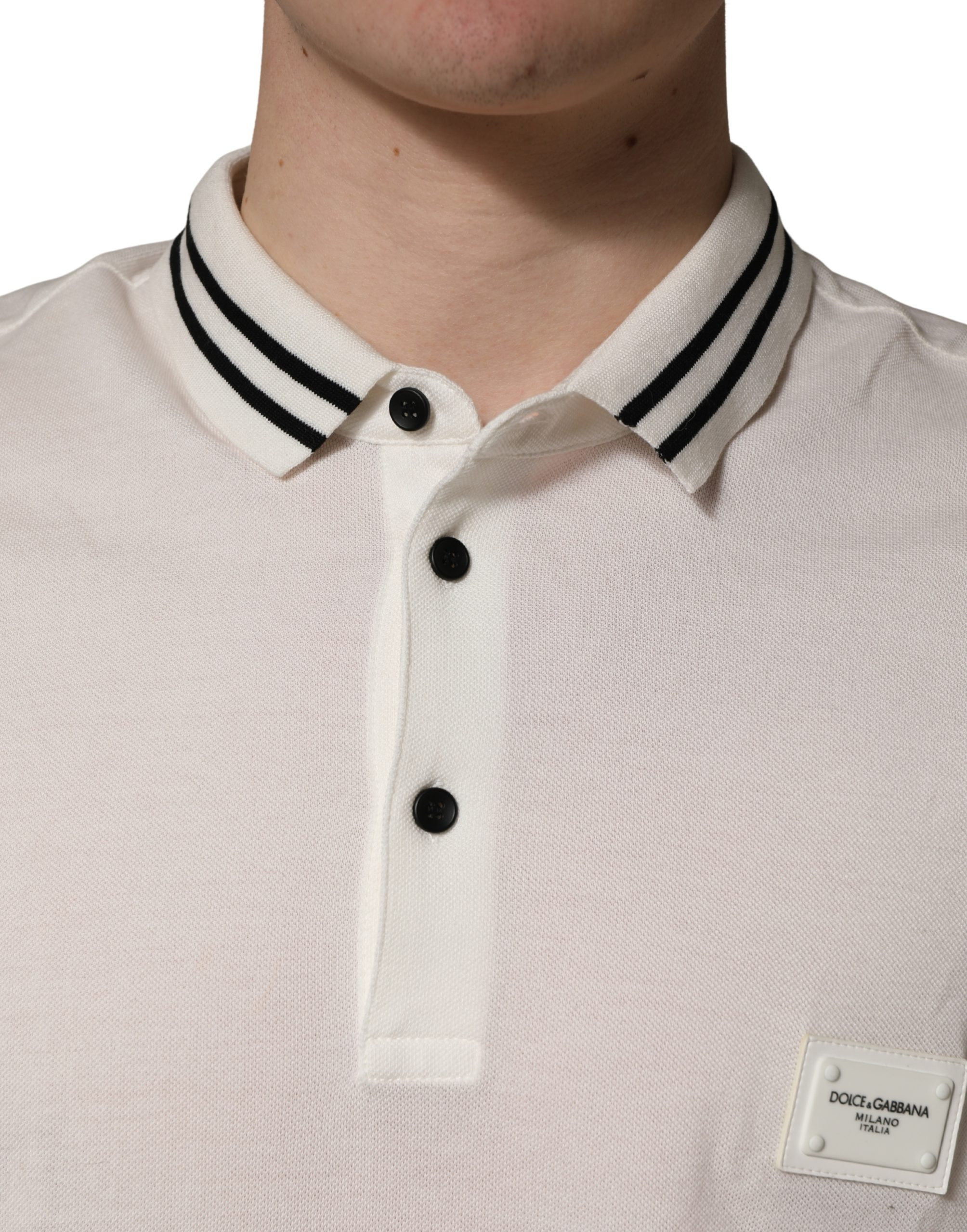 Dolce & Gabbana oq logotipli qisqa yengli polo futbolka