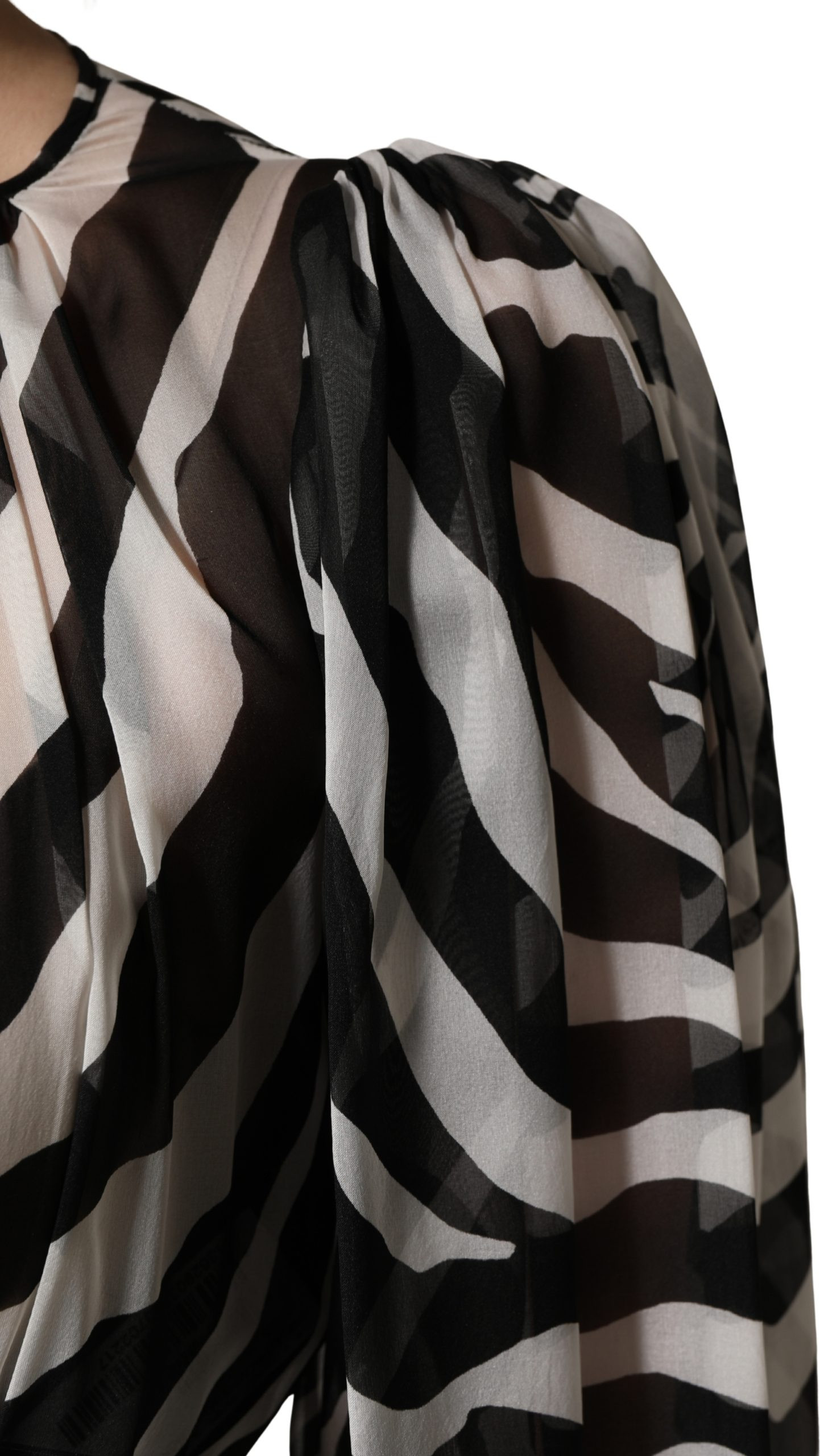 Dress MSGM Black White Zebra Puff Sleeves Mini Dress