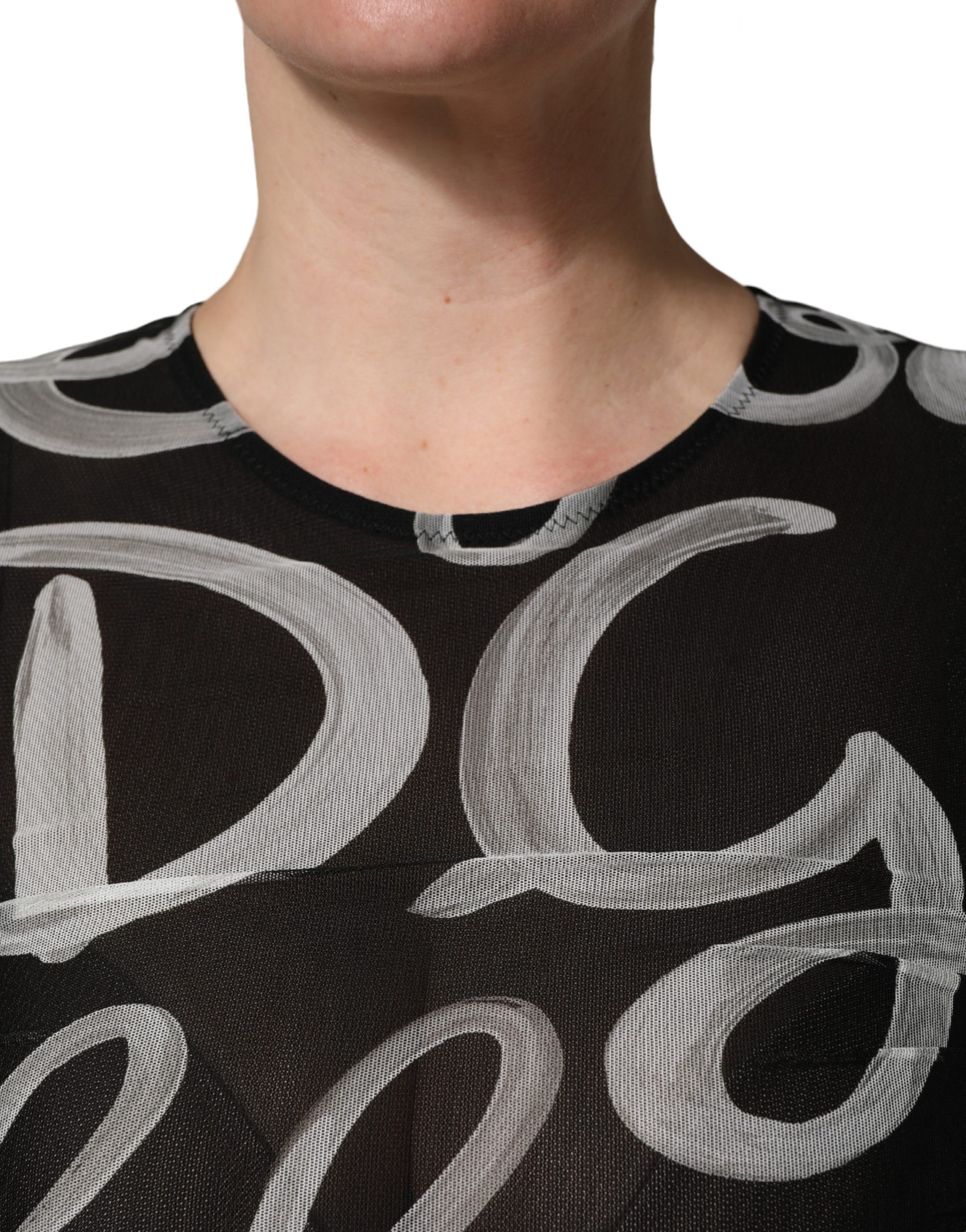 Mini Kleid MSGM Schwarz Weiß Langarm Print Mini Kleid
