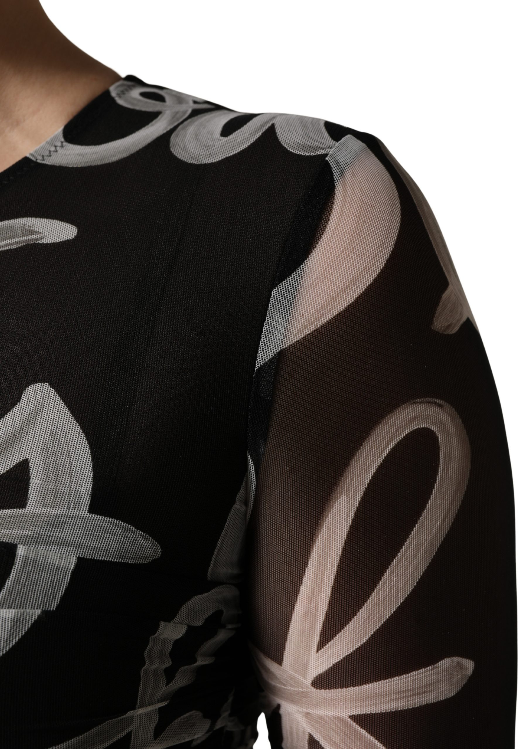 Mini Kleid MSGM Schwarz Weiß Langarm Print Mini Kleid