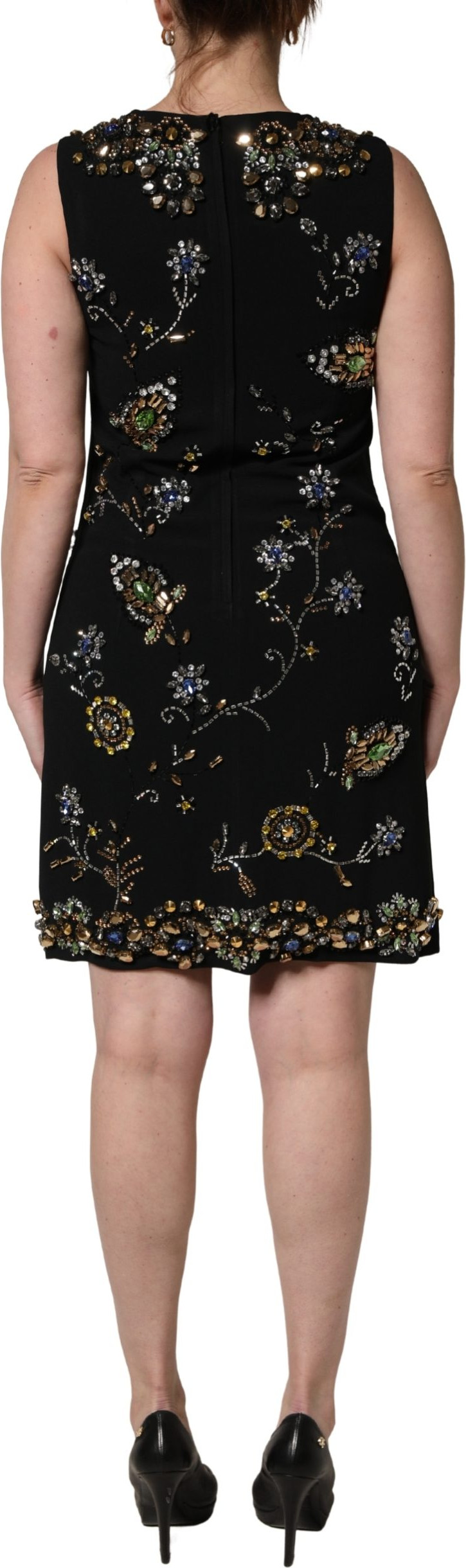 Black Sleeveless Floral Bead Embellishments Dress Dolce & Gabbana