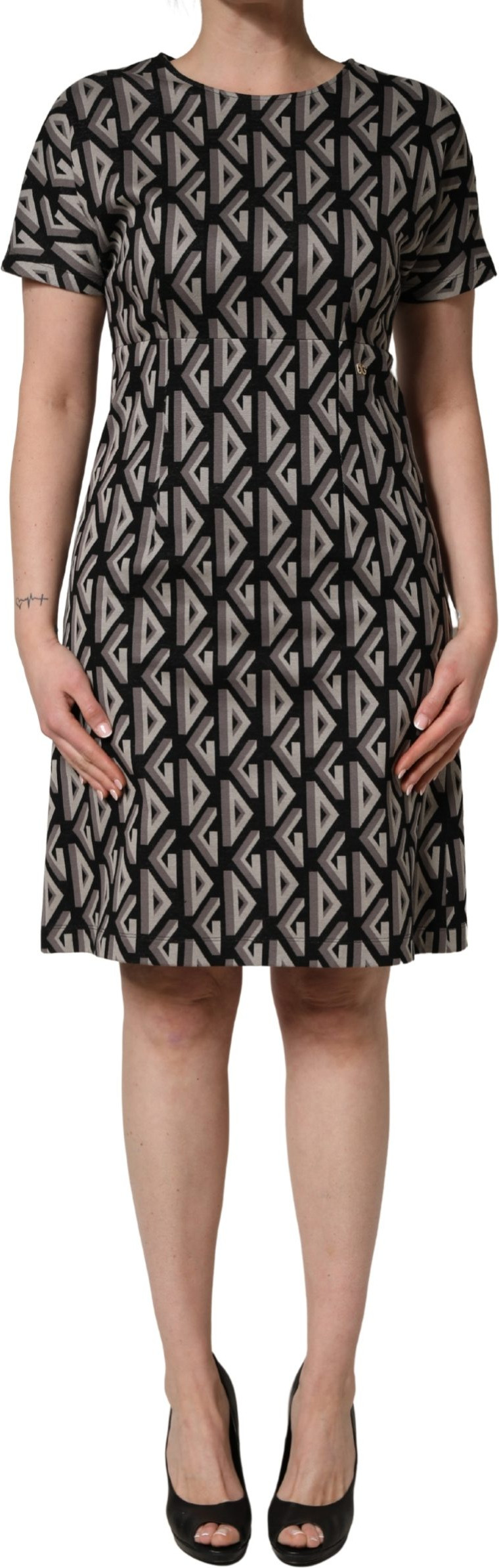 Dress Dolce & Gabbana Black Logo Print Cotton Knee Length Dress