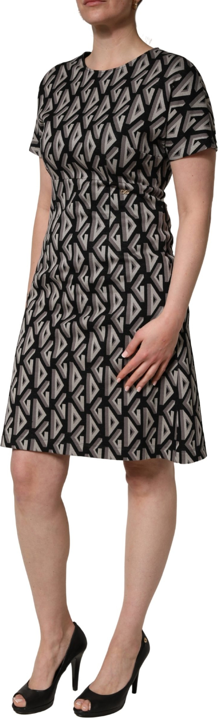 Dress Dolce & Gabbana Black Logo Print Cotton Knee Length Dress
