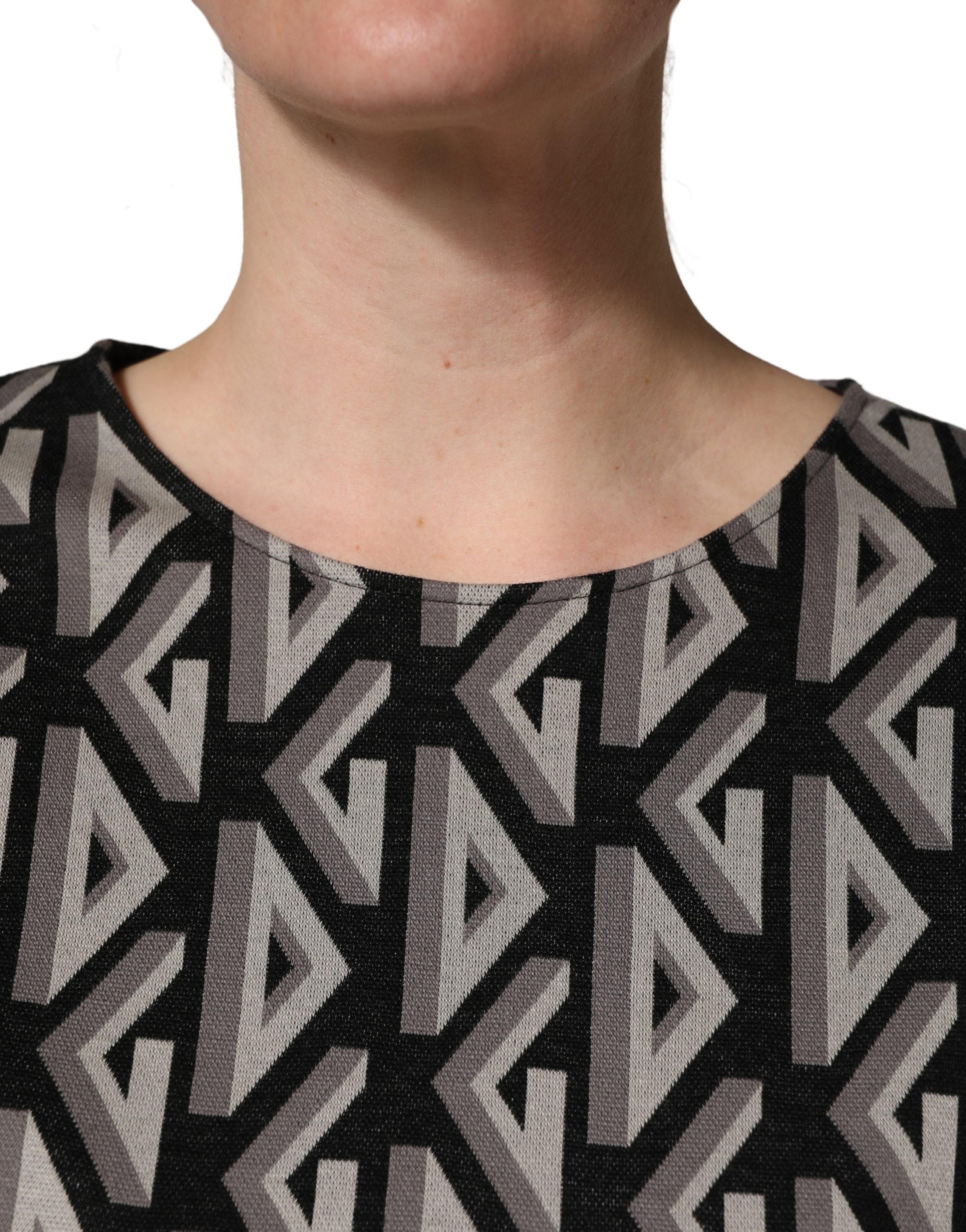 Dress Dolce & Gabbana Black Logo Print Cotton Knee Length Dress
