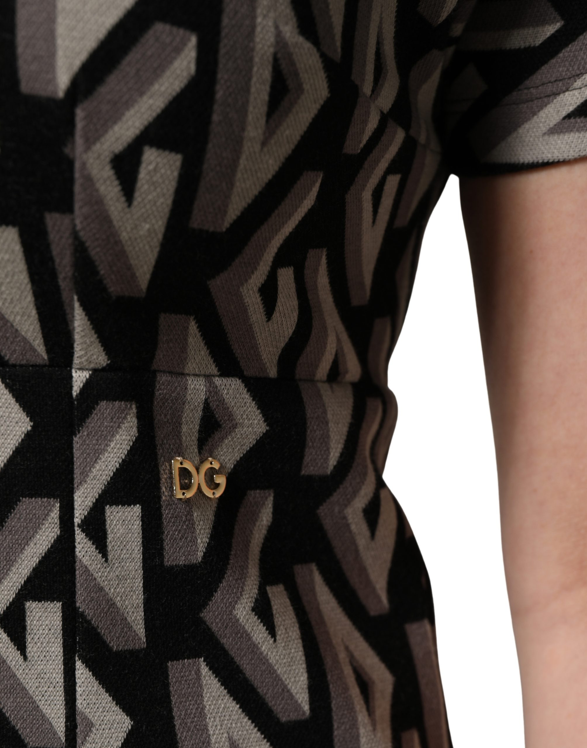 Dress Dolce & Gabbana Black Logo Print Cotton Knee Length Dress