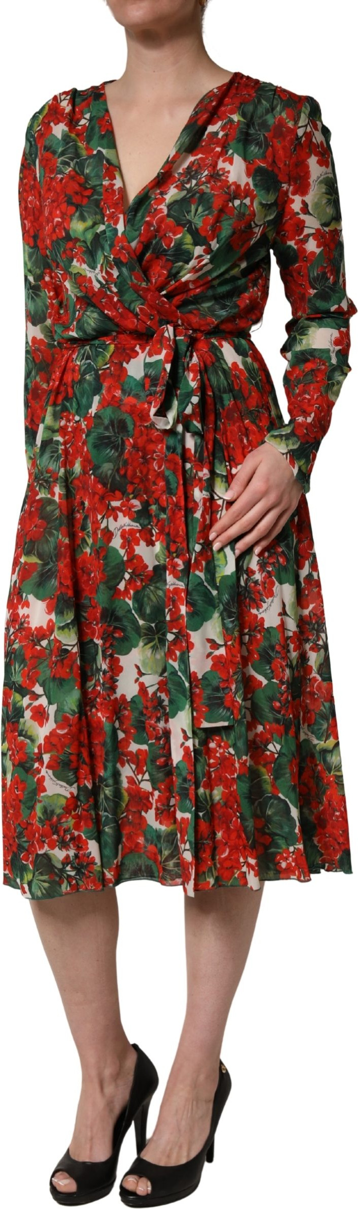 Multicolor Floral Long Sleeves V-neck Dress Dolce & Gabbana